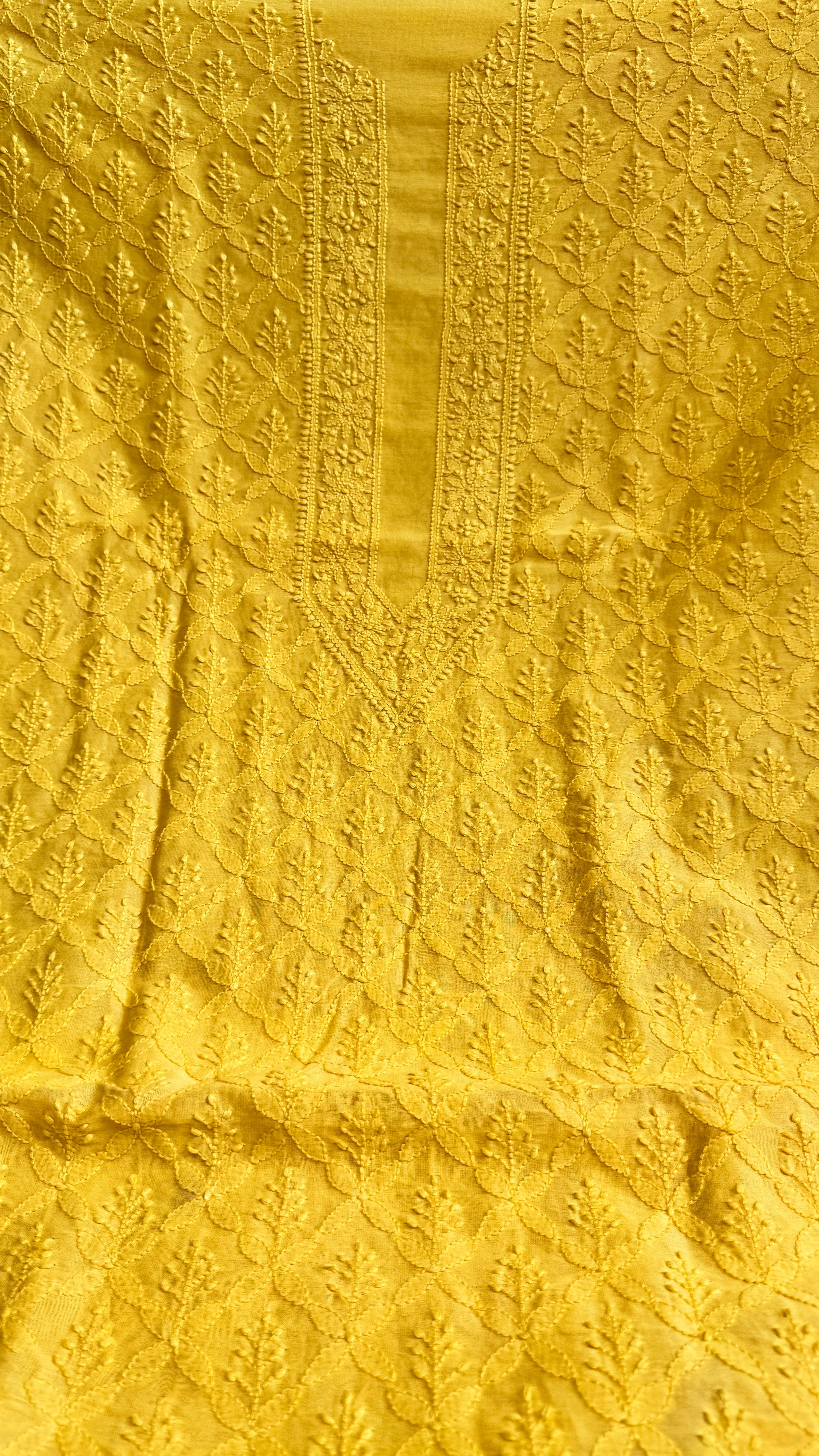 Chanderi Chikankari Kurta Length - Mens- Yellow