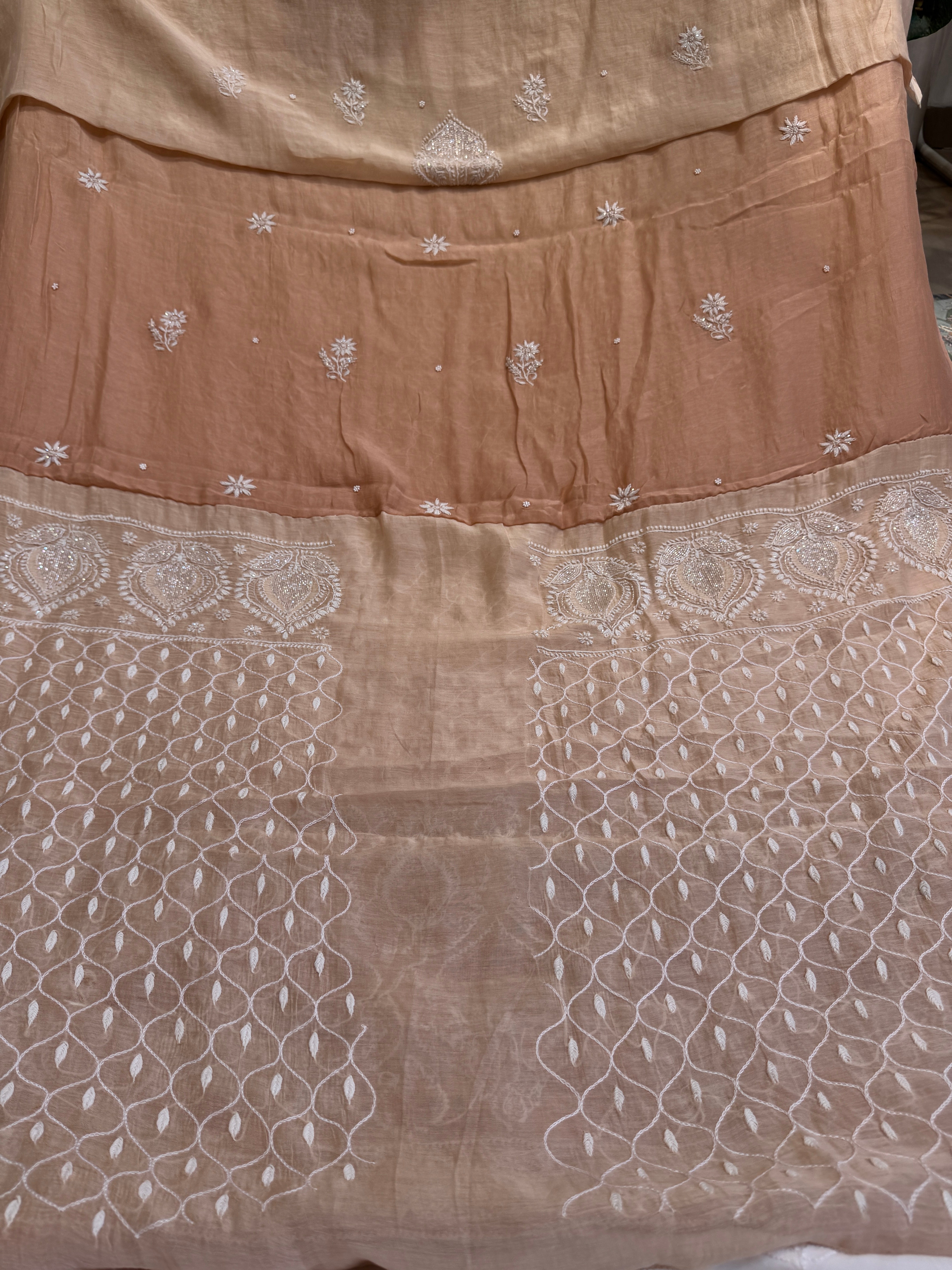 Mul Chanderi Chikankari  - Peach ARIAA CHIKANKARI 