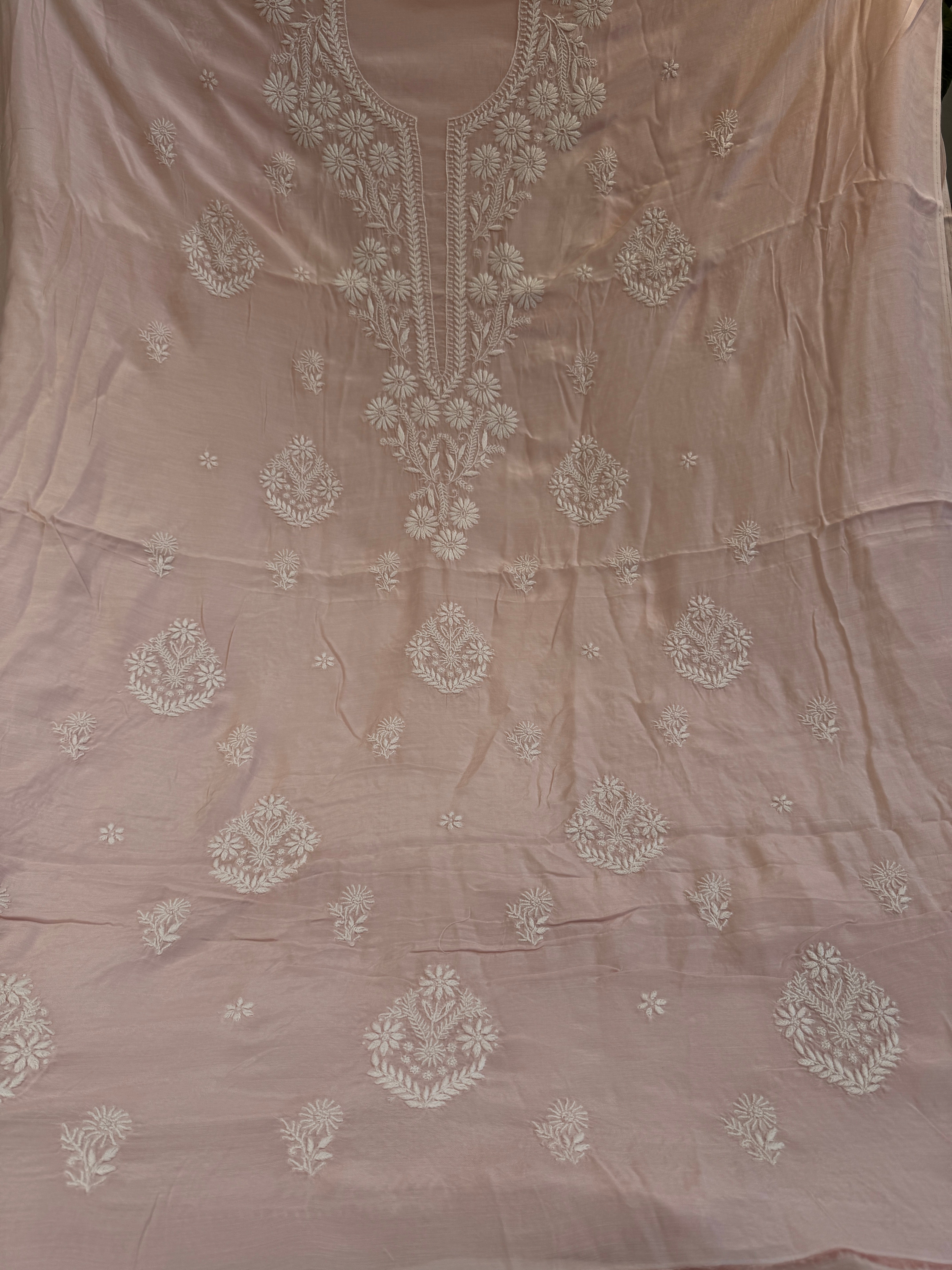 Pure Muslin kurti Length unstitched - Baby pink ARIAA CHIKANKARI 