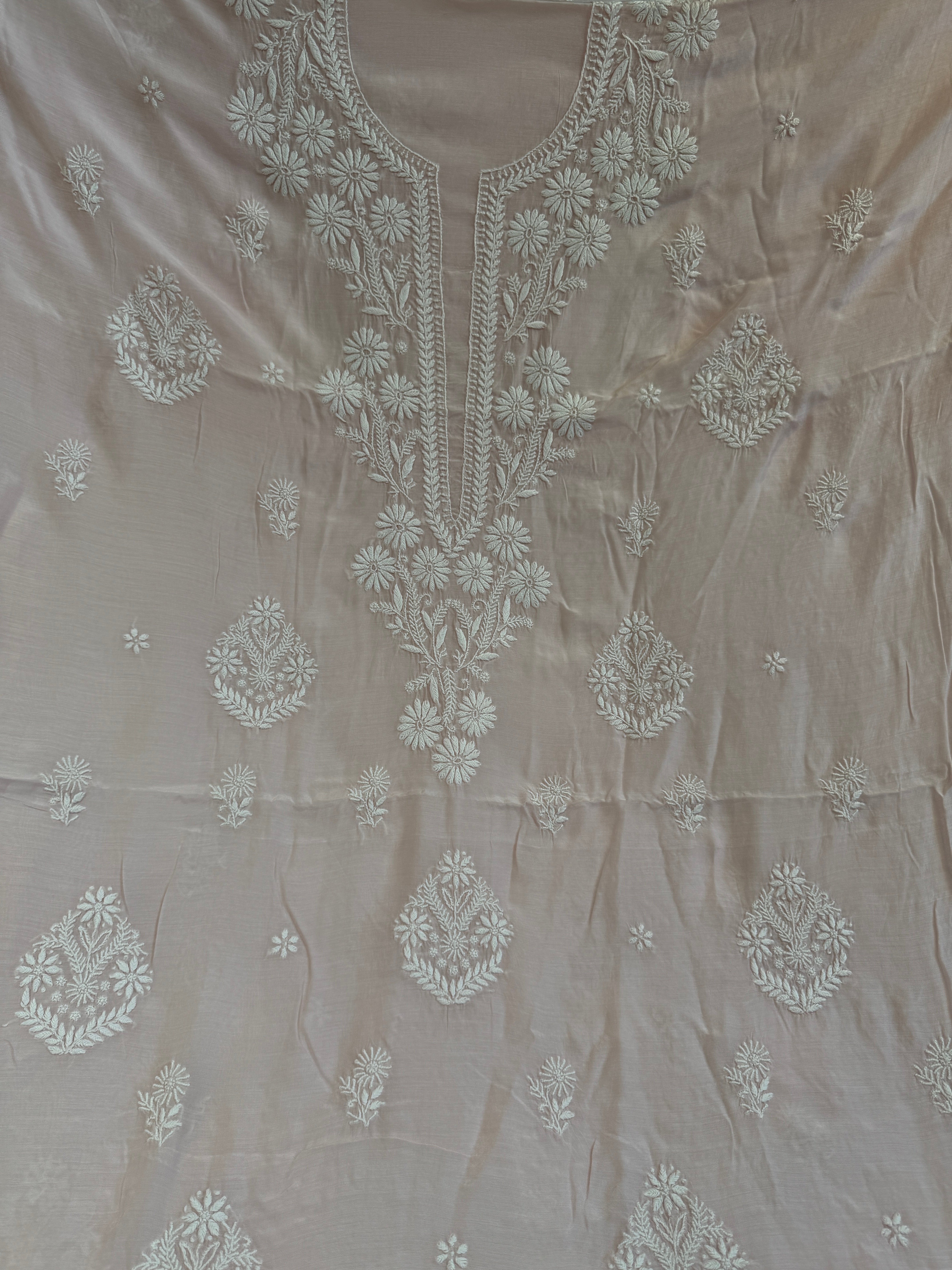 Pure Muslin kurti Length unstitched - Baby pink ARIAA CHIKANKARI 