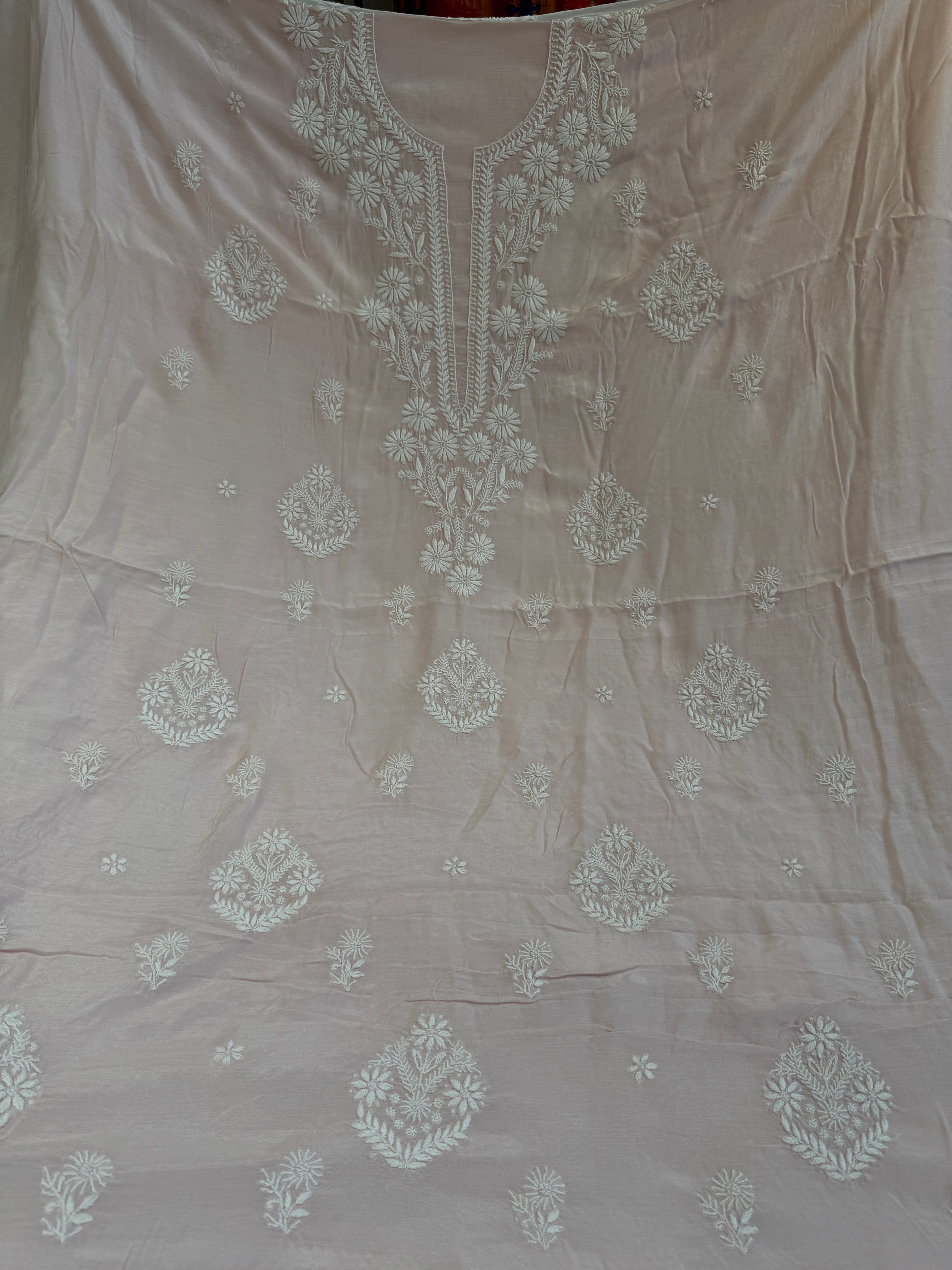 Pure Muslin kurti Length unstitched - Baby pink ARIAA CHIKANKARI 
