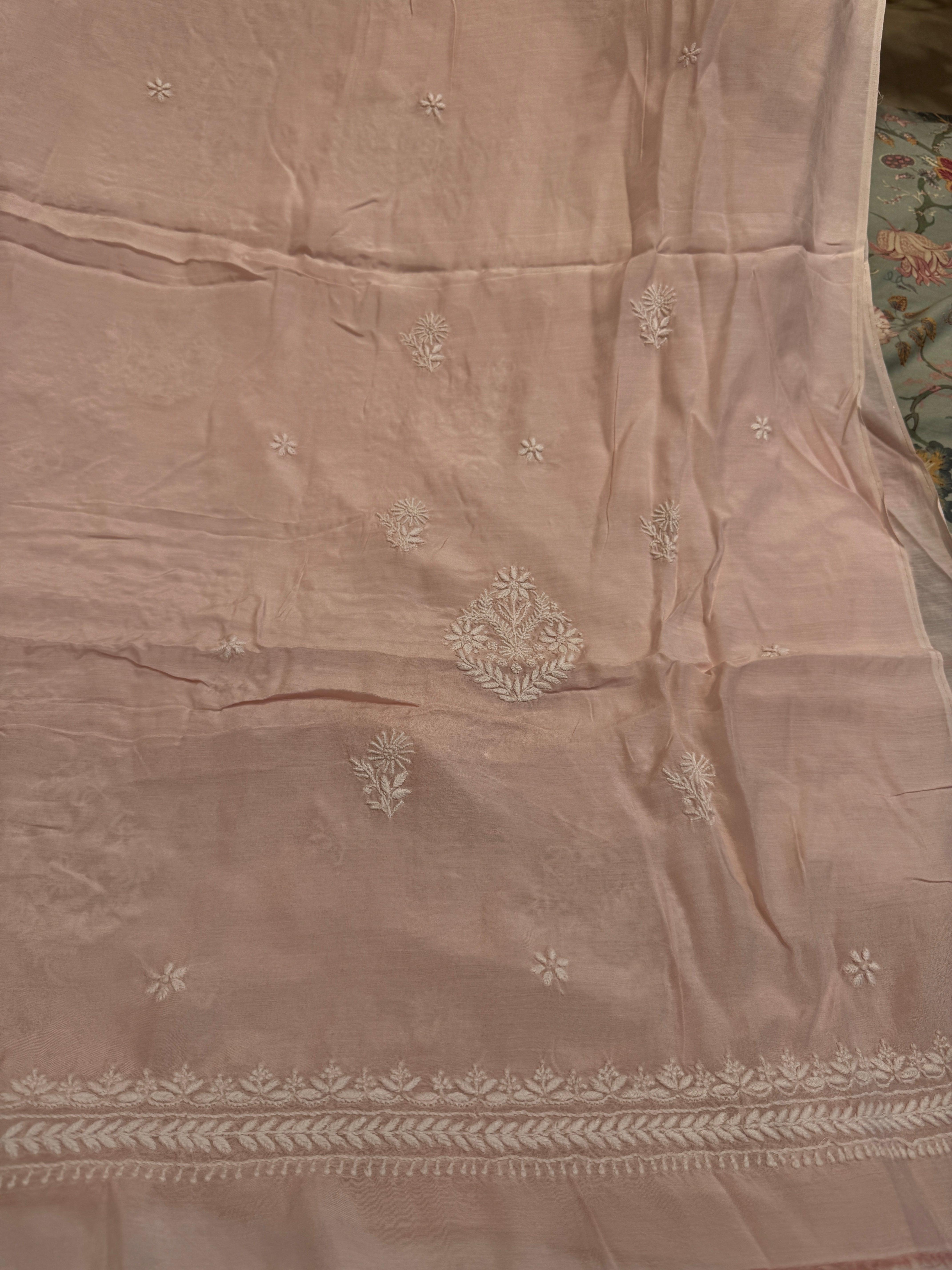 Pure Muslin kurti Length unstitched - Baby pink ARIAA CHIKANKARI 