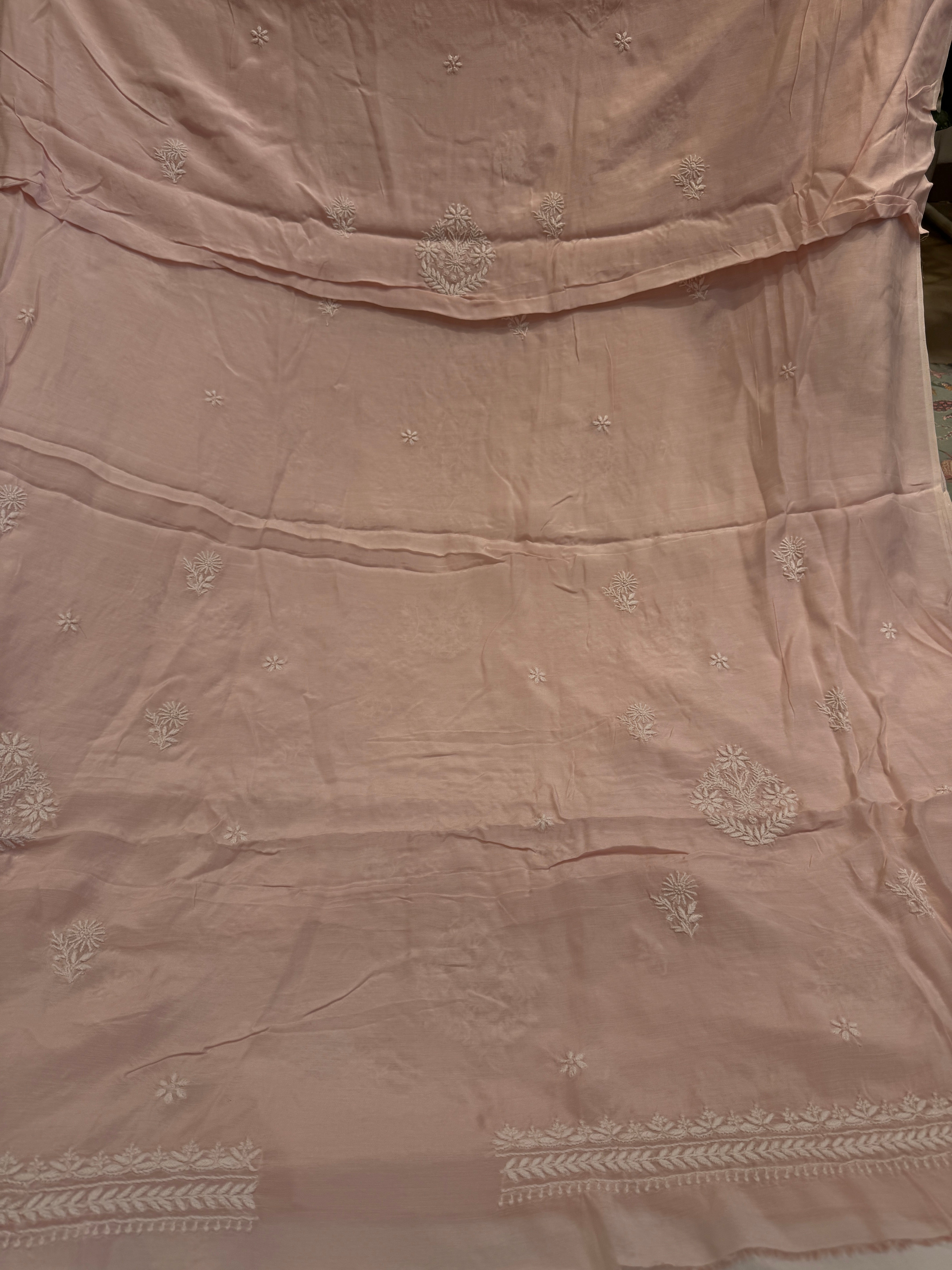 Pure Muslin kurti Length unstitched - Baby pink ARIAA CHIKANKARI 