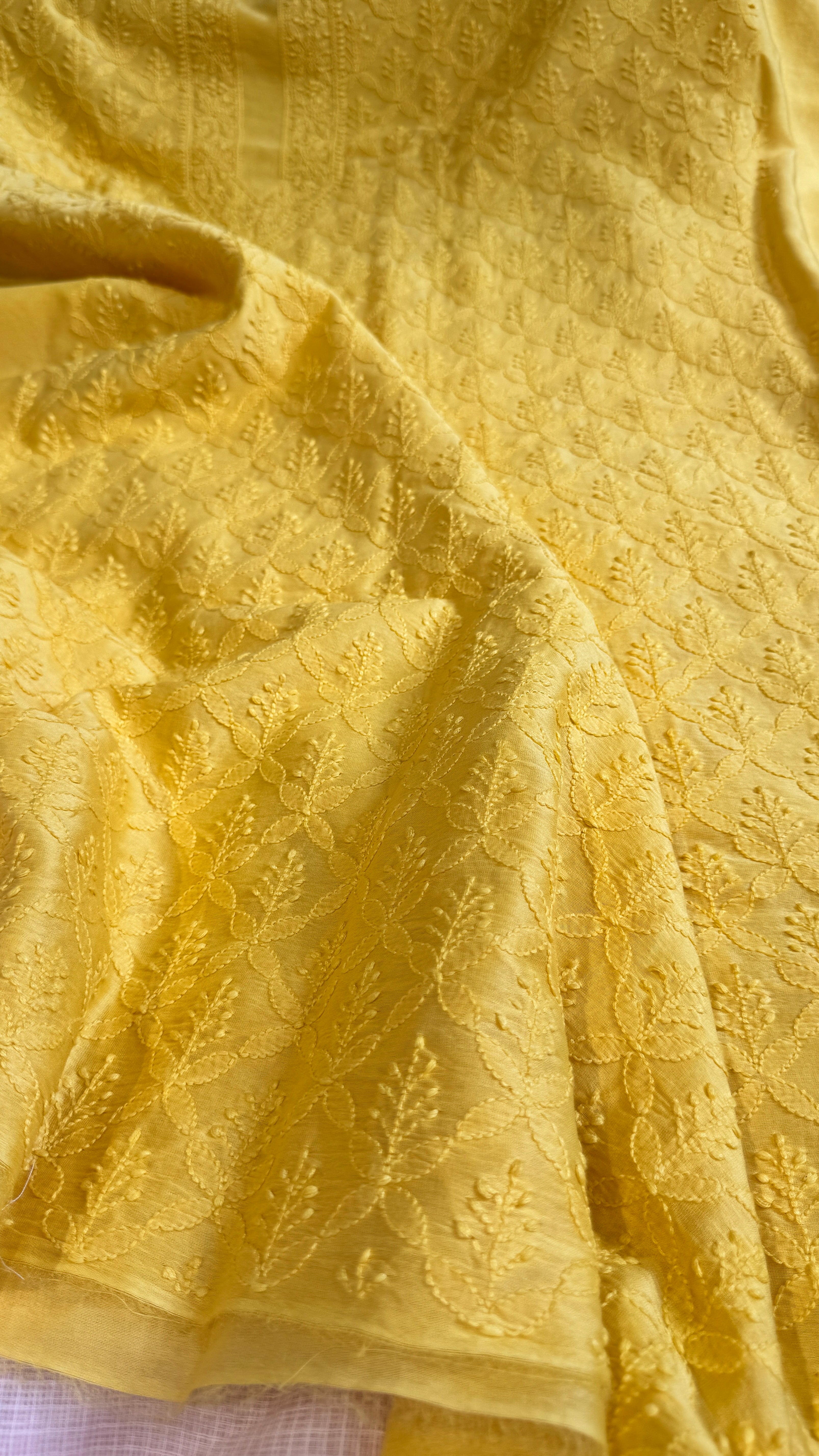 Chanderi Chikankari Kurta Length - Mens- Yellow
