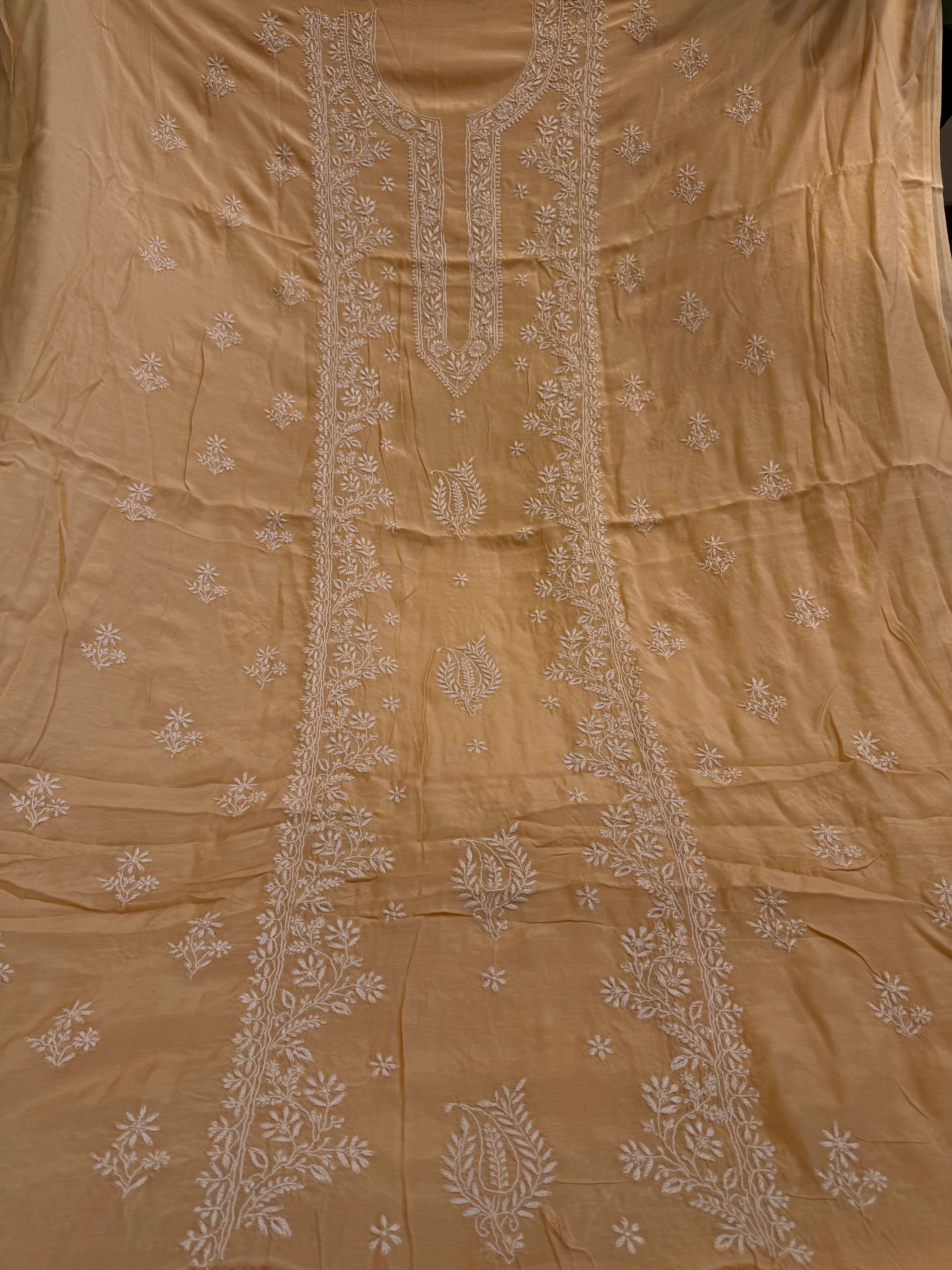 Pure Muslin kurti Length unstitched - Peach ARIAA CHIKANKARI 