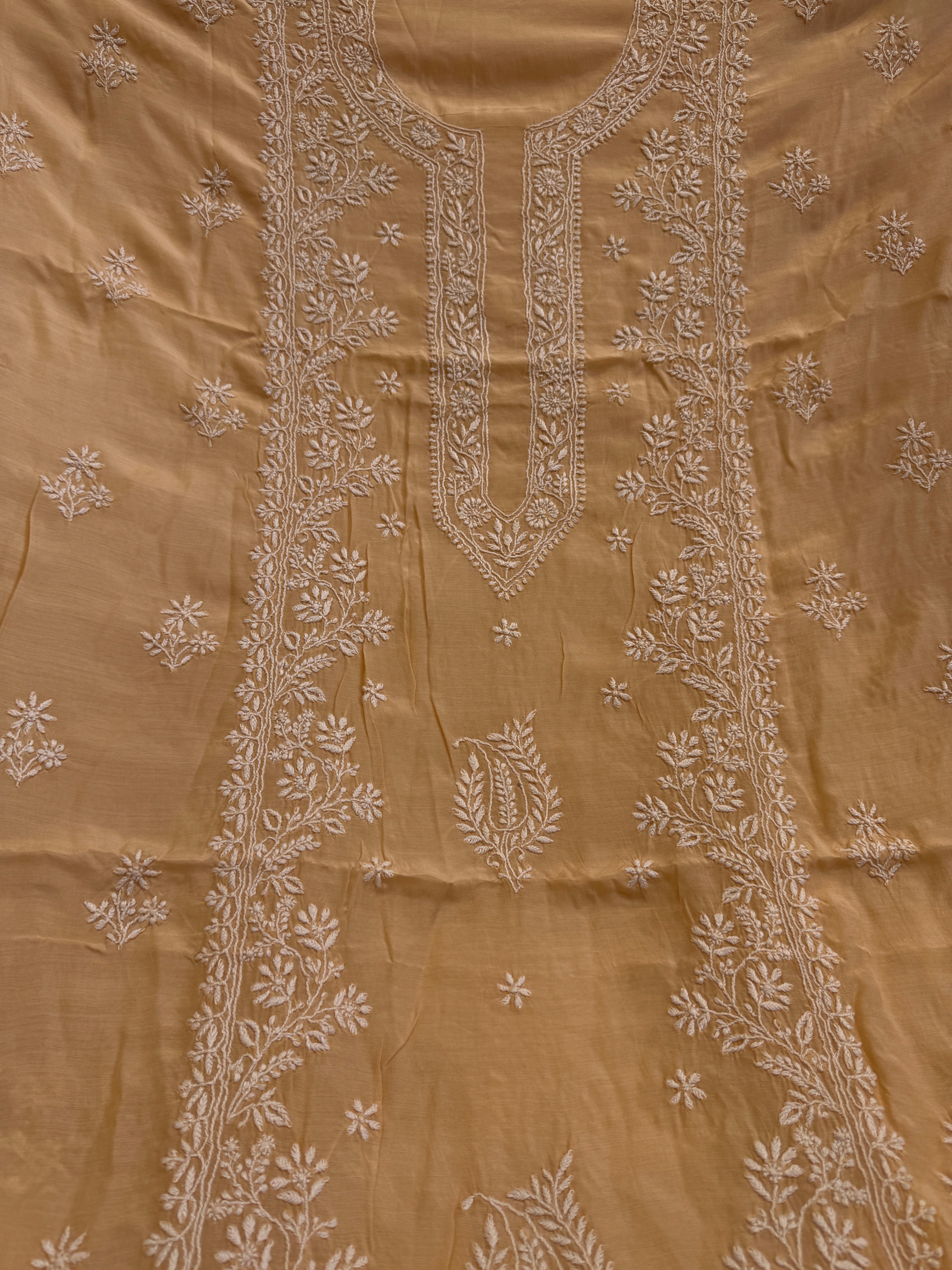 Pure Muslin kurti Length unstitched - Peach ARIAA CHIKANKARI 