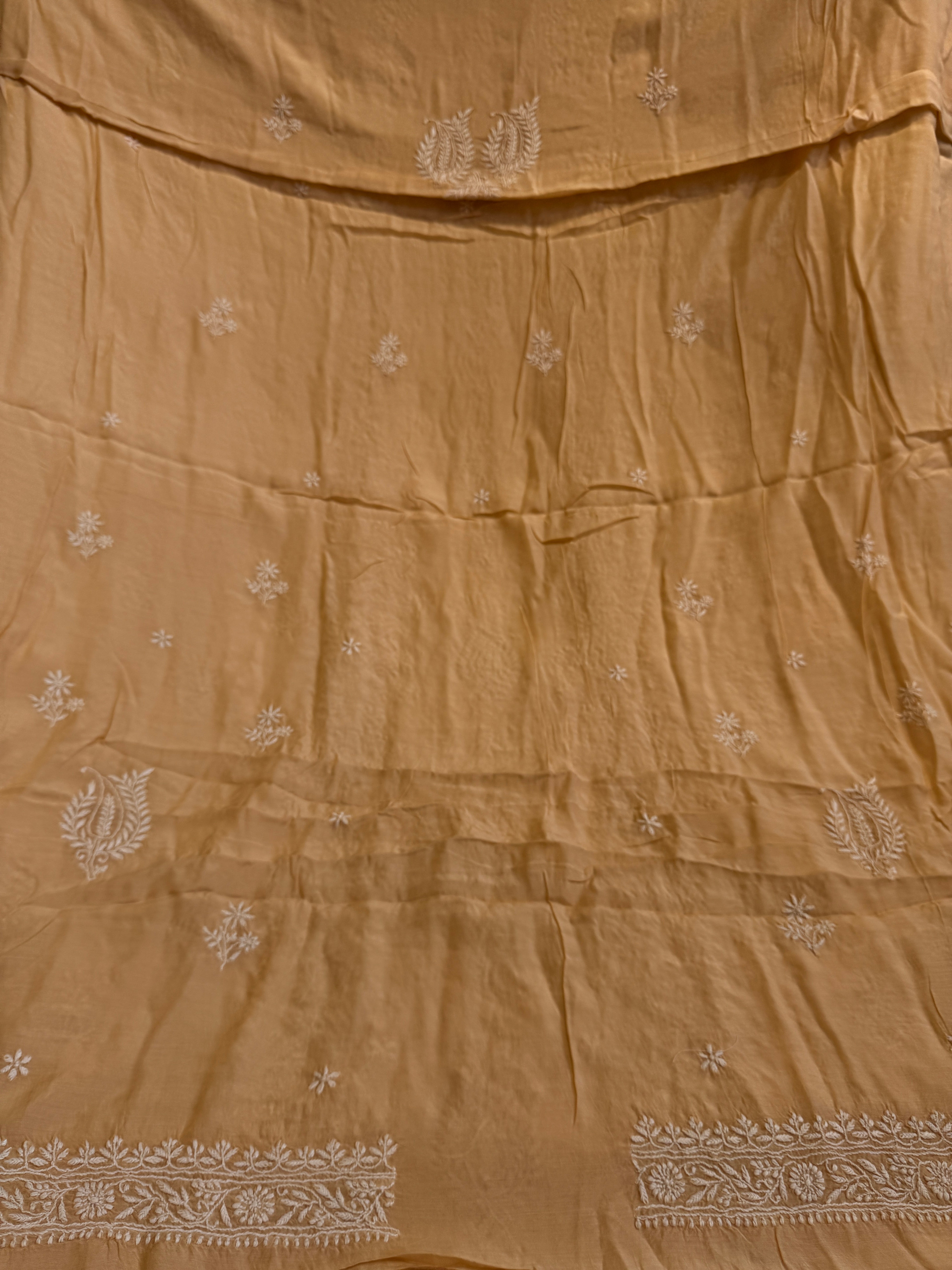Pure Muslin kurti Length unstitched - Peach ARIAA CHIKANKARI 