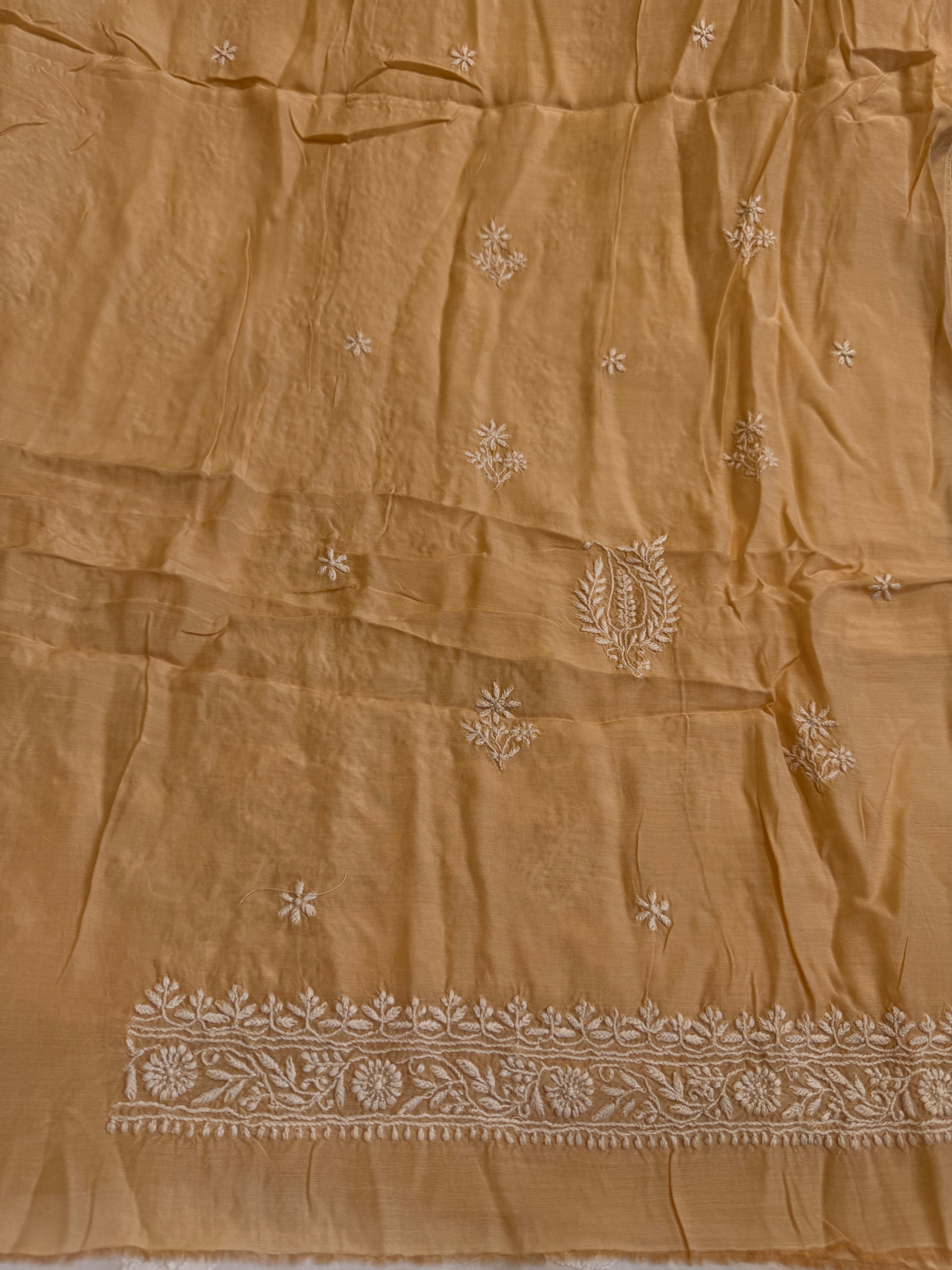 Pure Muslin kurti Length unstitched - Peach ARIAA CHIKANKARI 