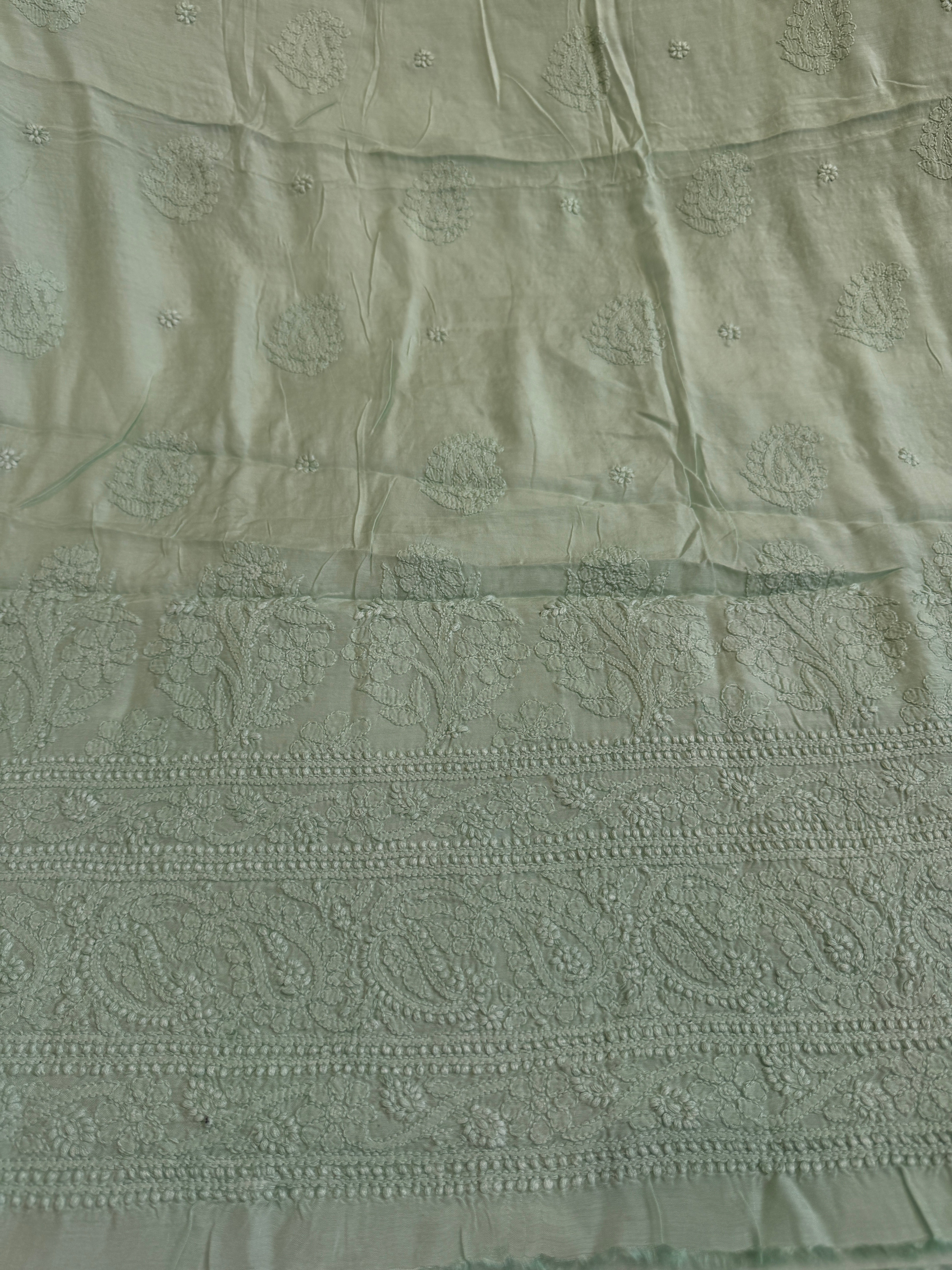 Pure Muslin kurti Length unstitched - Green ARIAA CHIKANKARI 