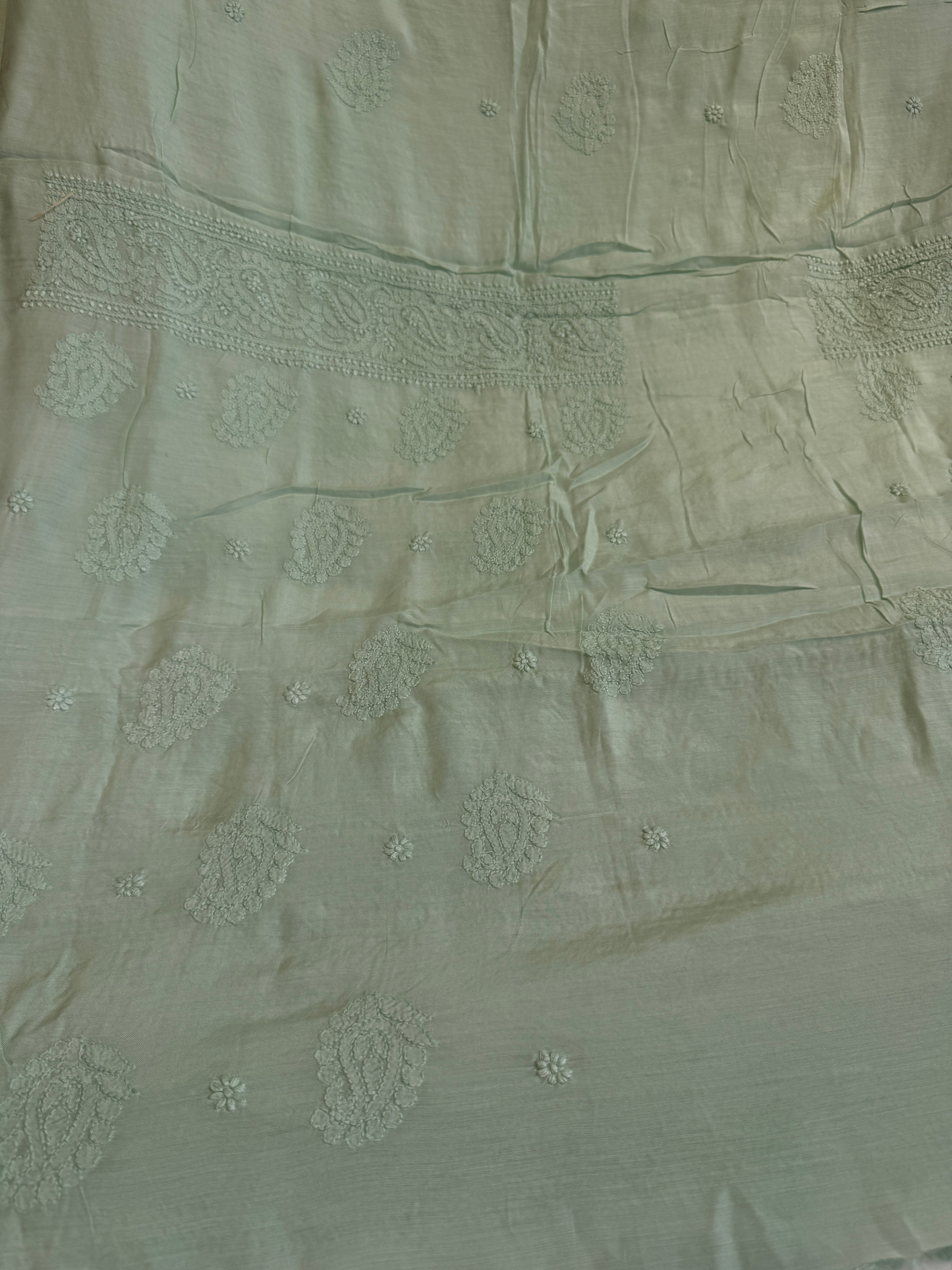 Pure Muslin kurti Length unstitched - Green ARIAA CHIKANKARI 