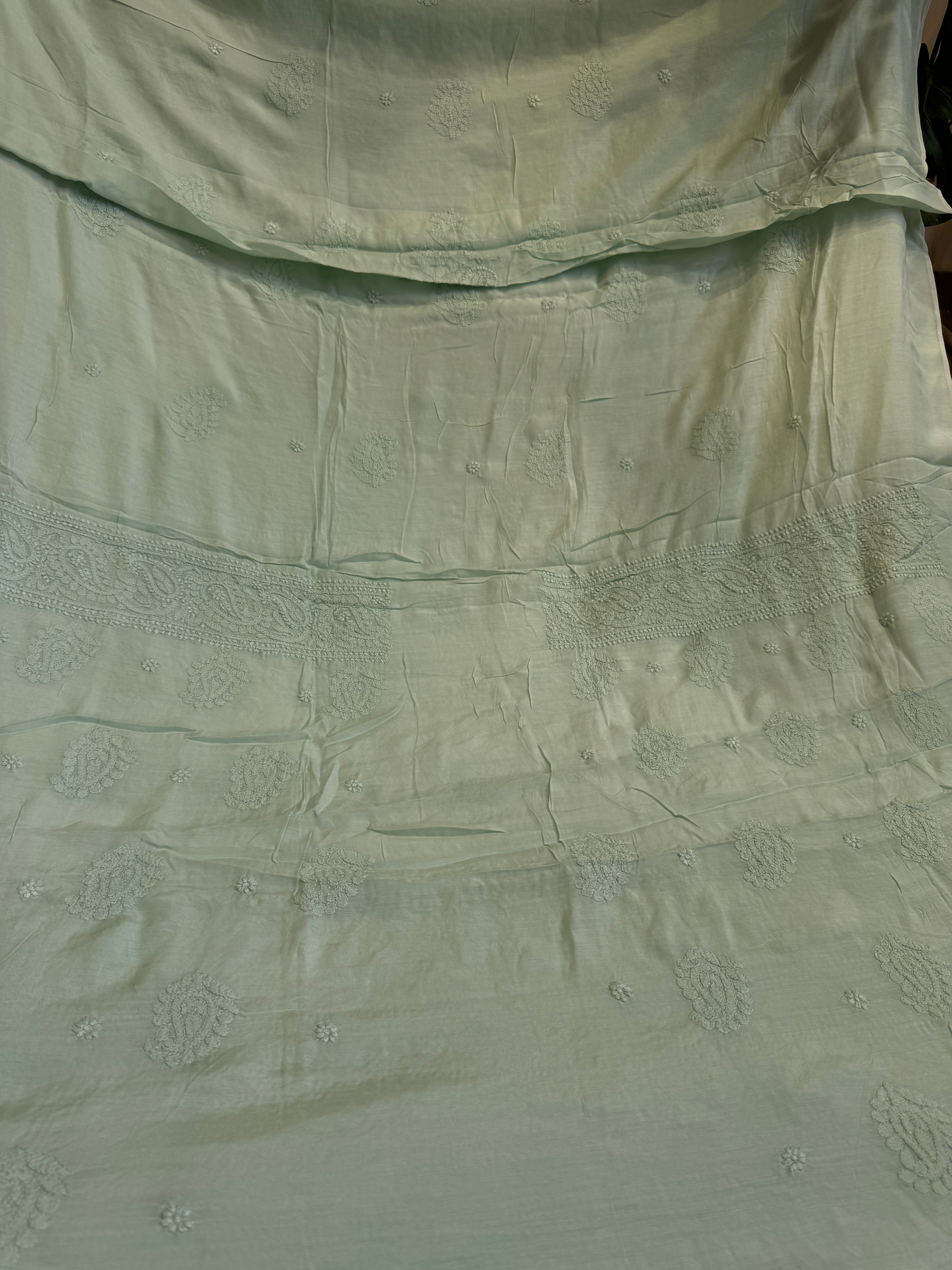 Pure Muslin kurti Length unstitched - Green ARIAA CHIKANKARI 