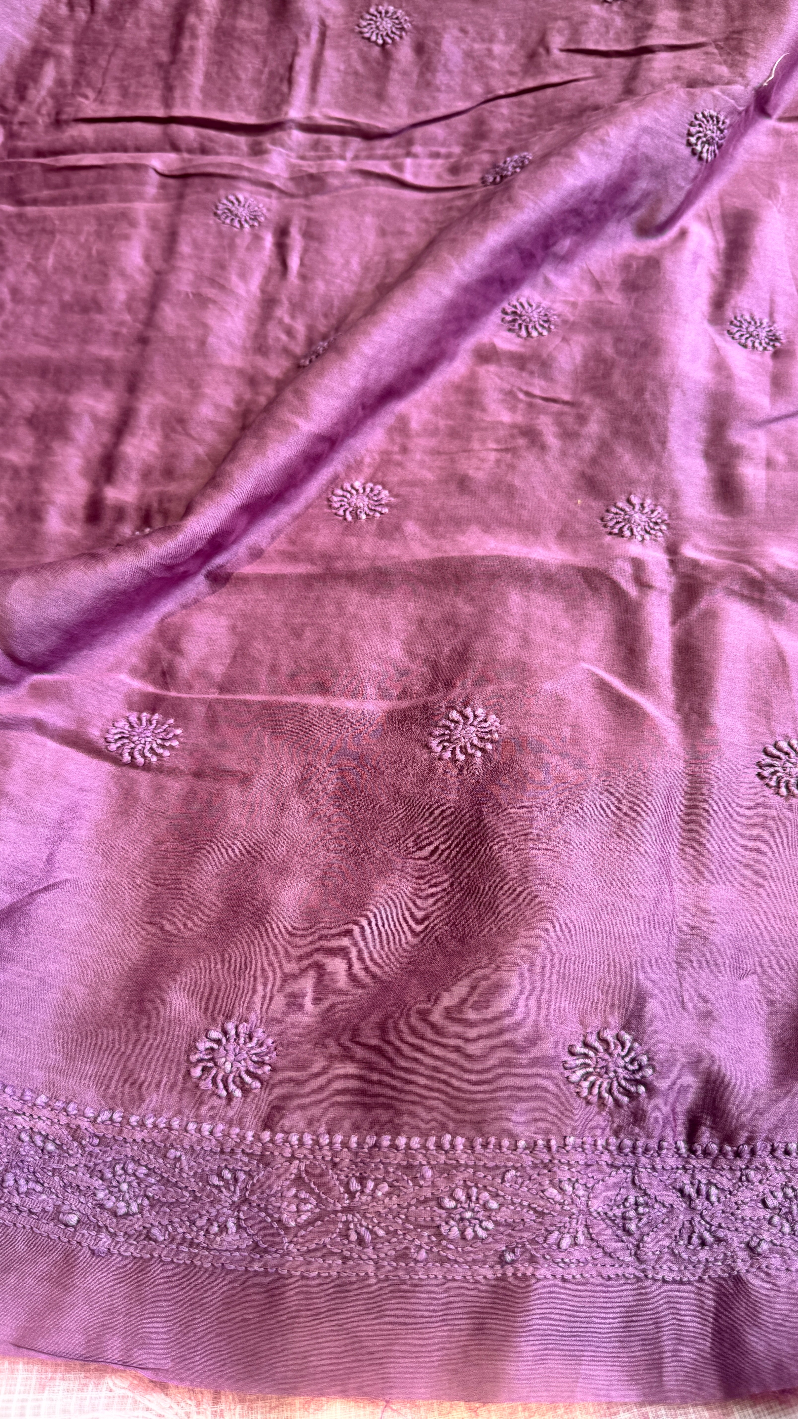 Chanderi Chikankari Kurta Length - Mens- Purple
