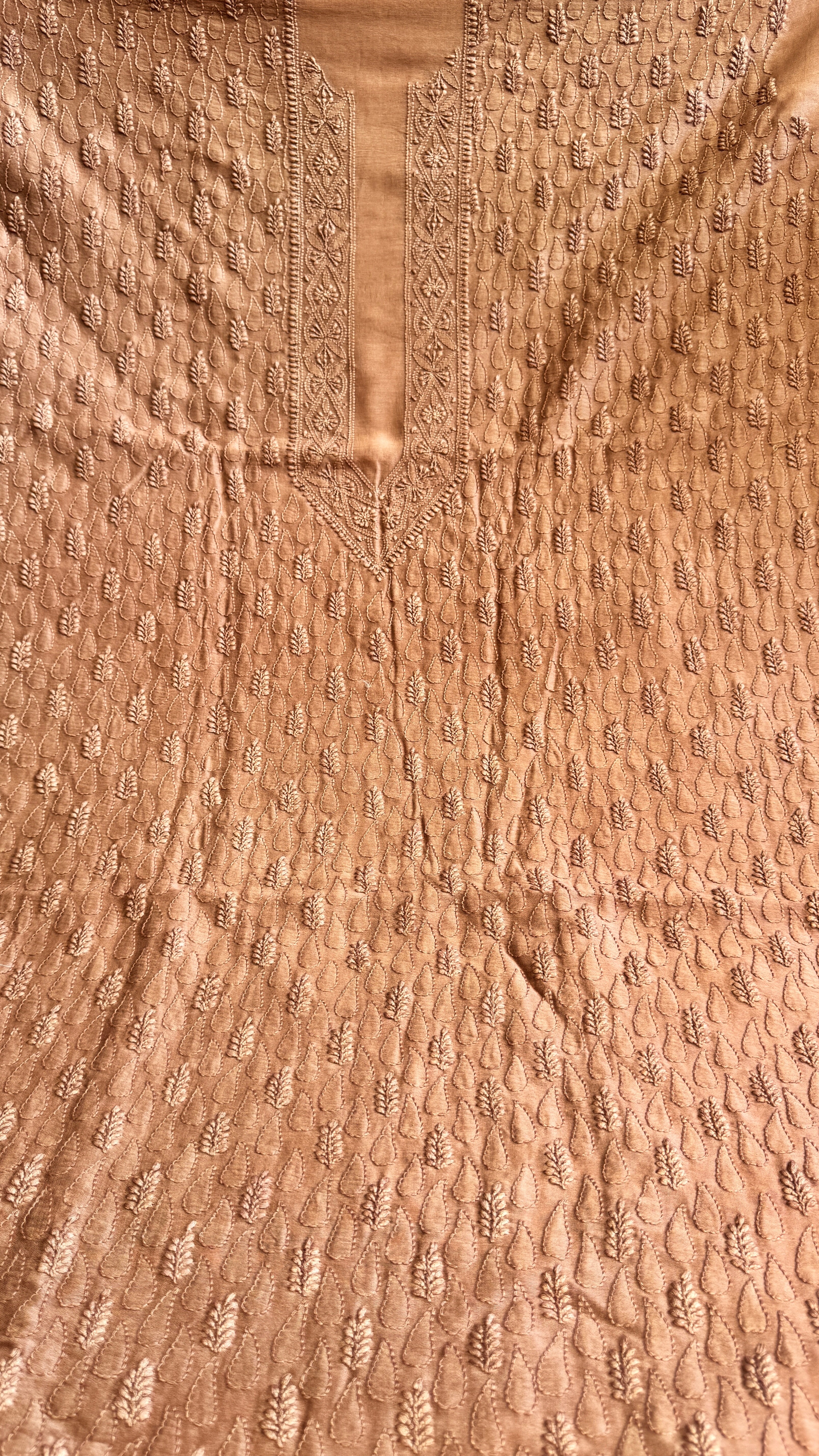 Chanderi Chikankari Kurta Length - Mens- Brown