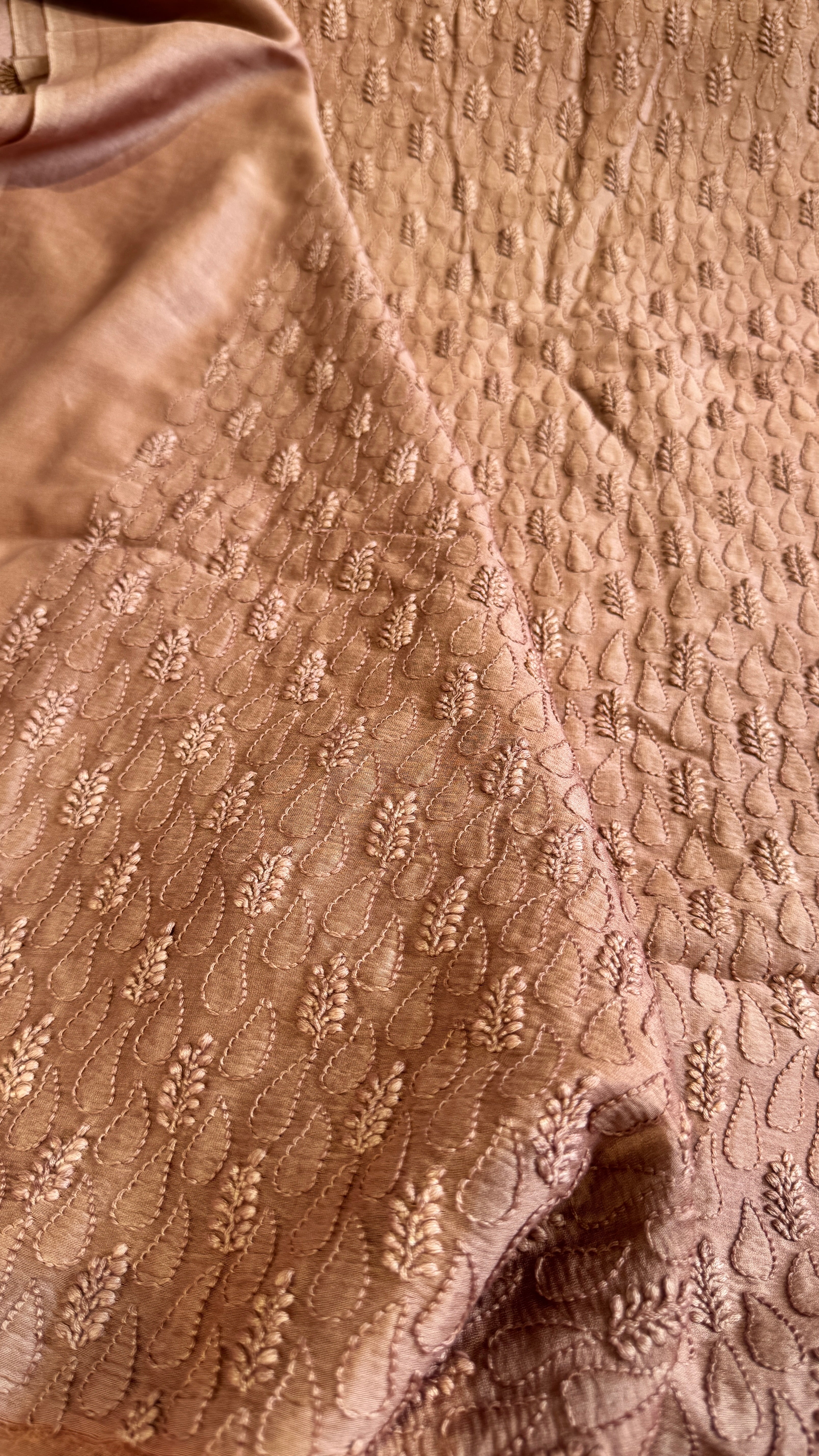 Chanderi Chikankari Kurta Length - Mens- Brown