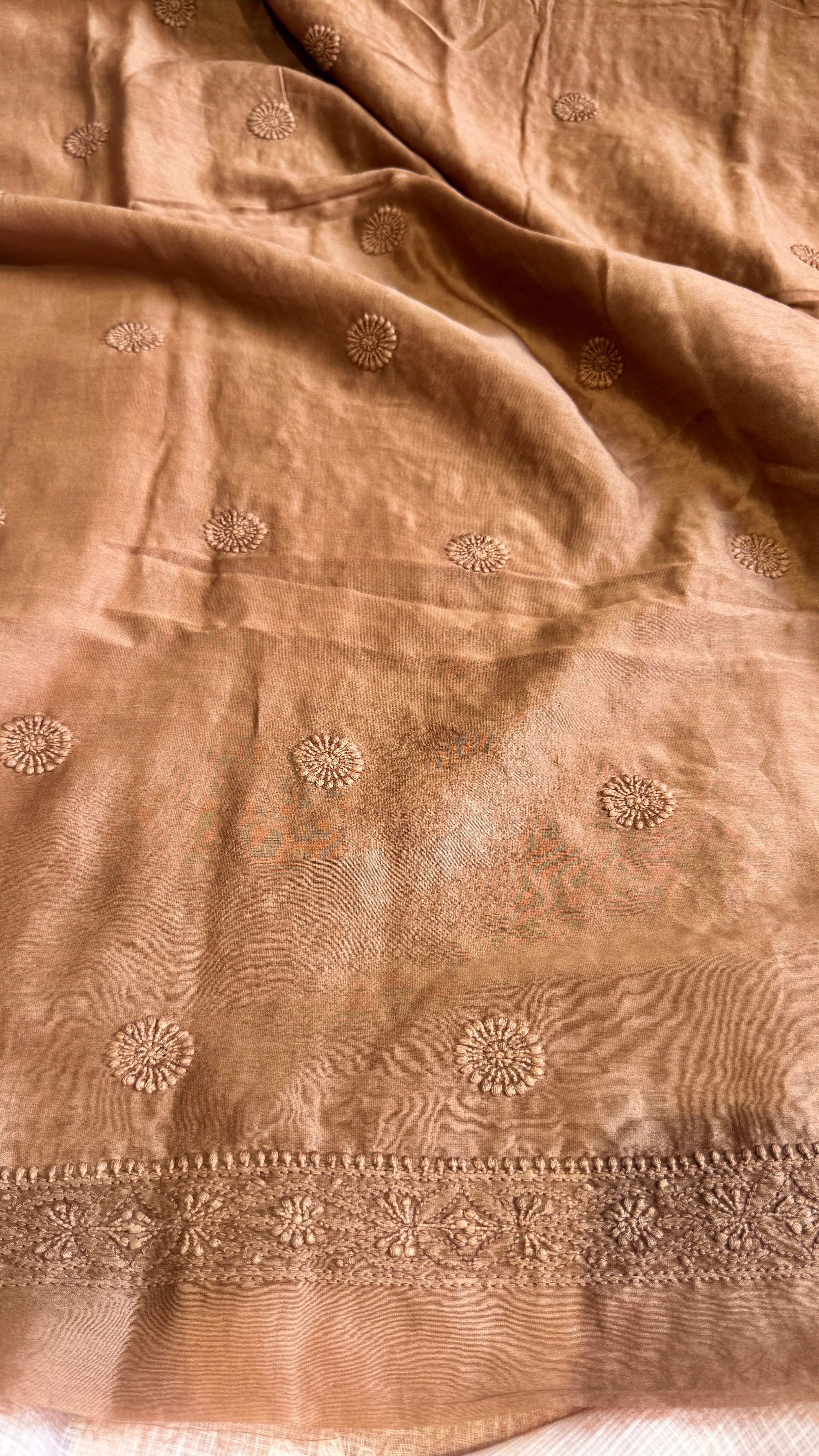 Chanderi Chikankari Kurta Length - Mens- Brown