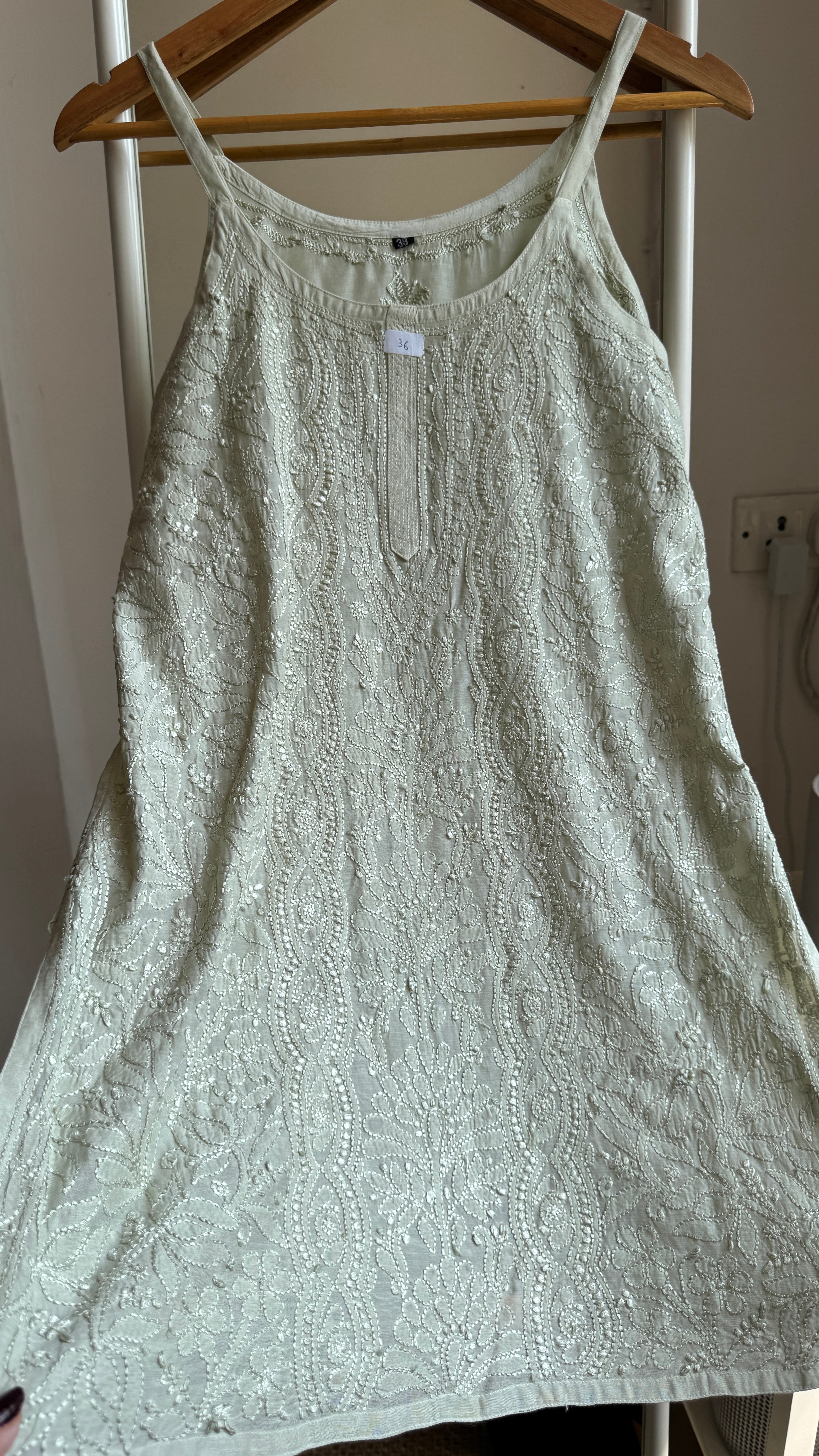 Muslin Chikankari Noodle Strap short Top - Sheen Green