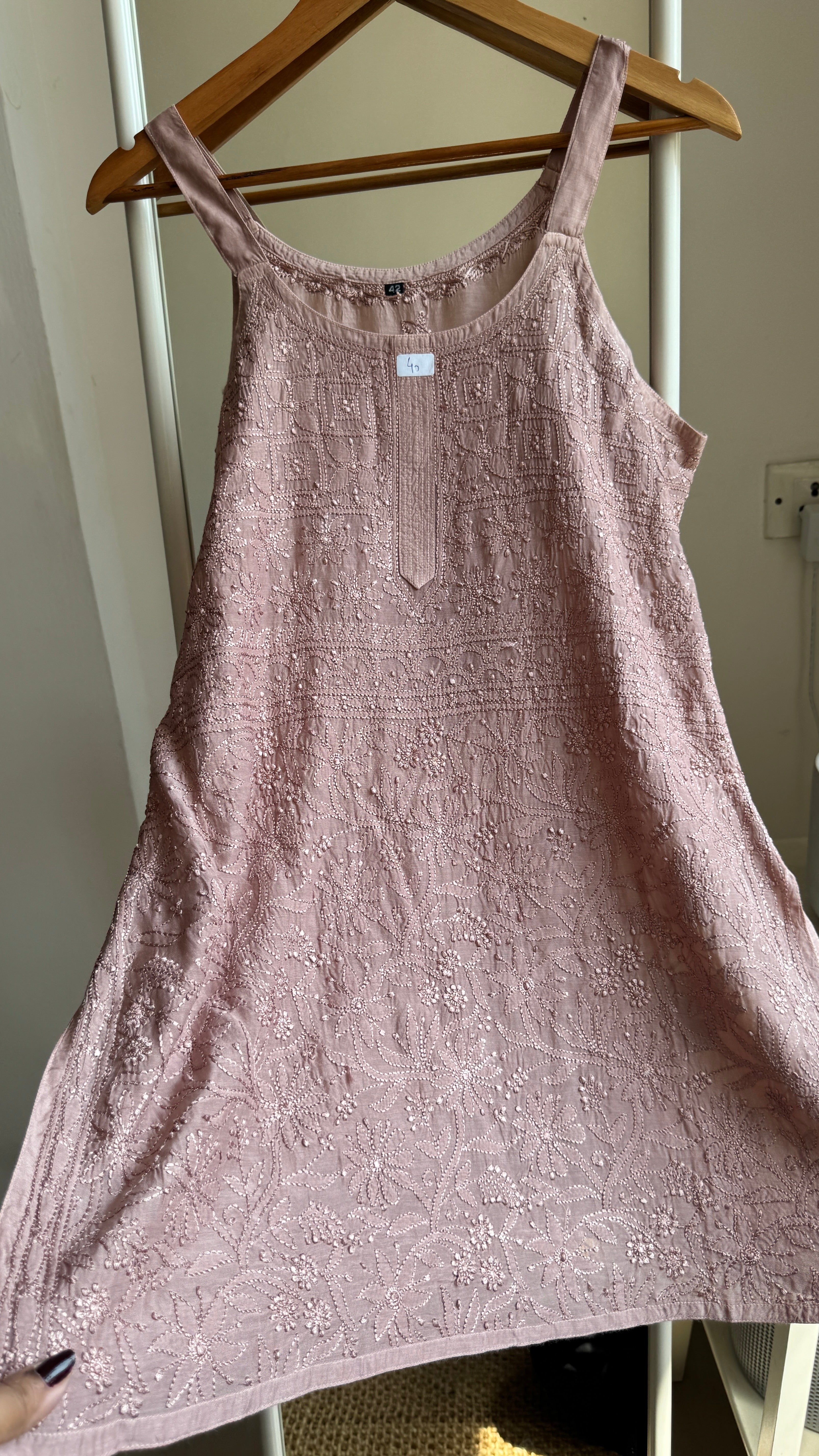 Muslin Chikankari Noodle Strap short Top - Dusky Rose