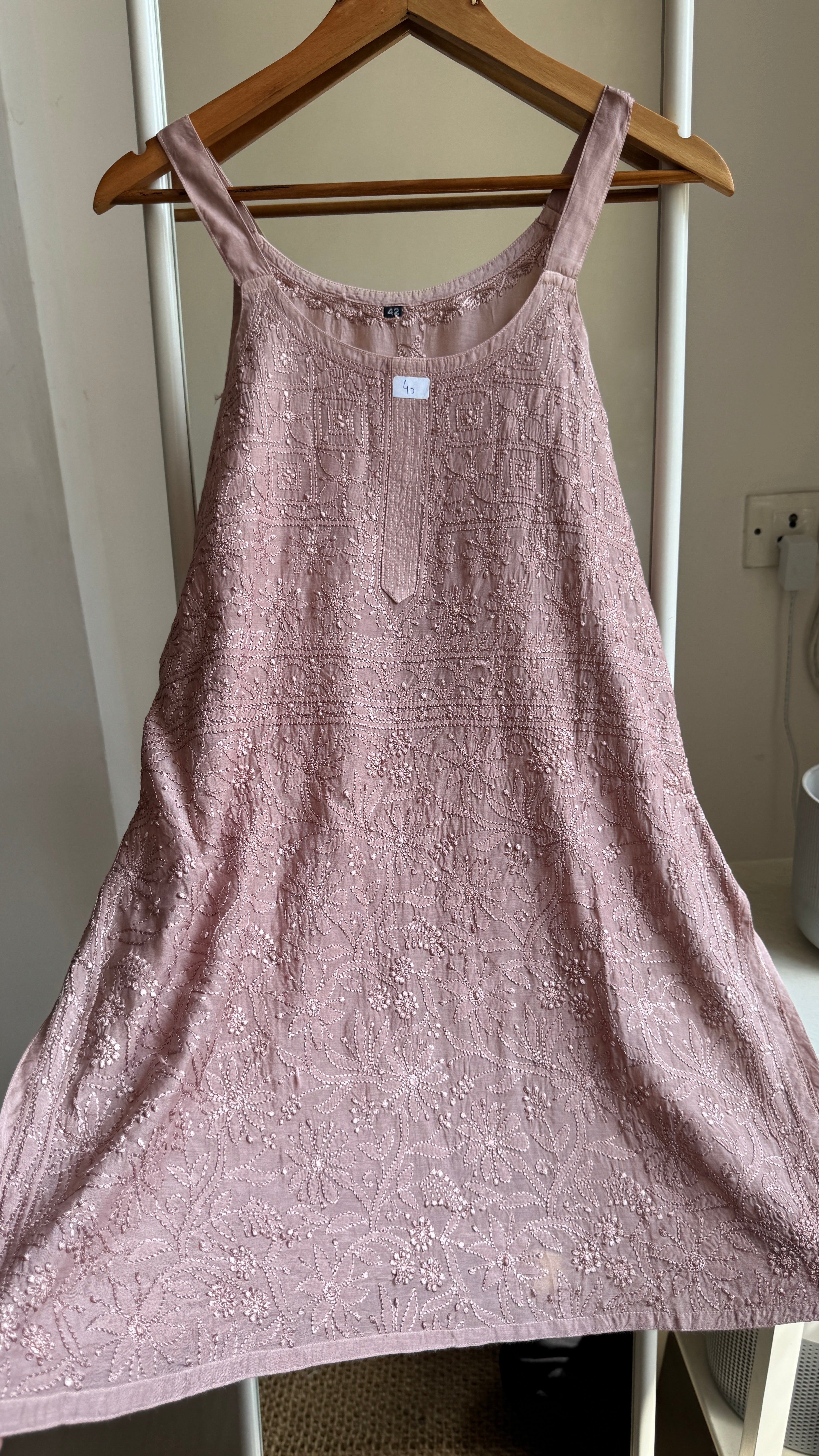 Muslin Chikankari Noodle Strap short Top - Dusky Rose