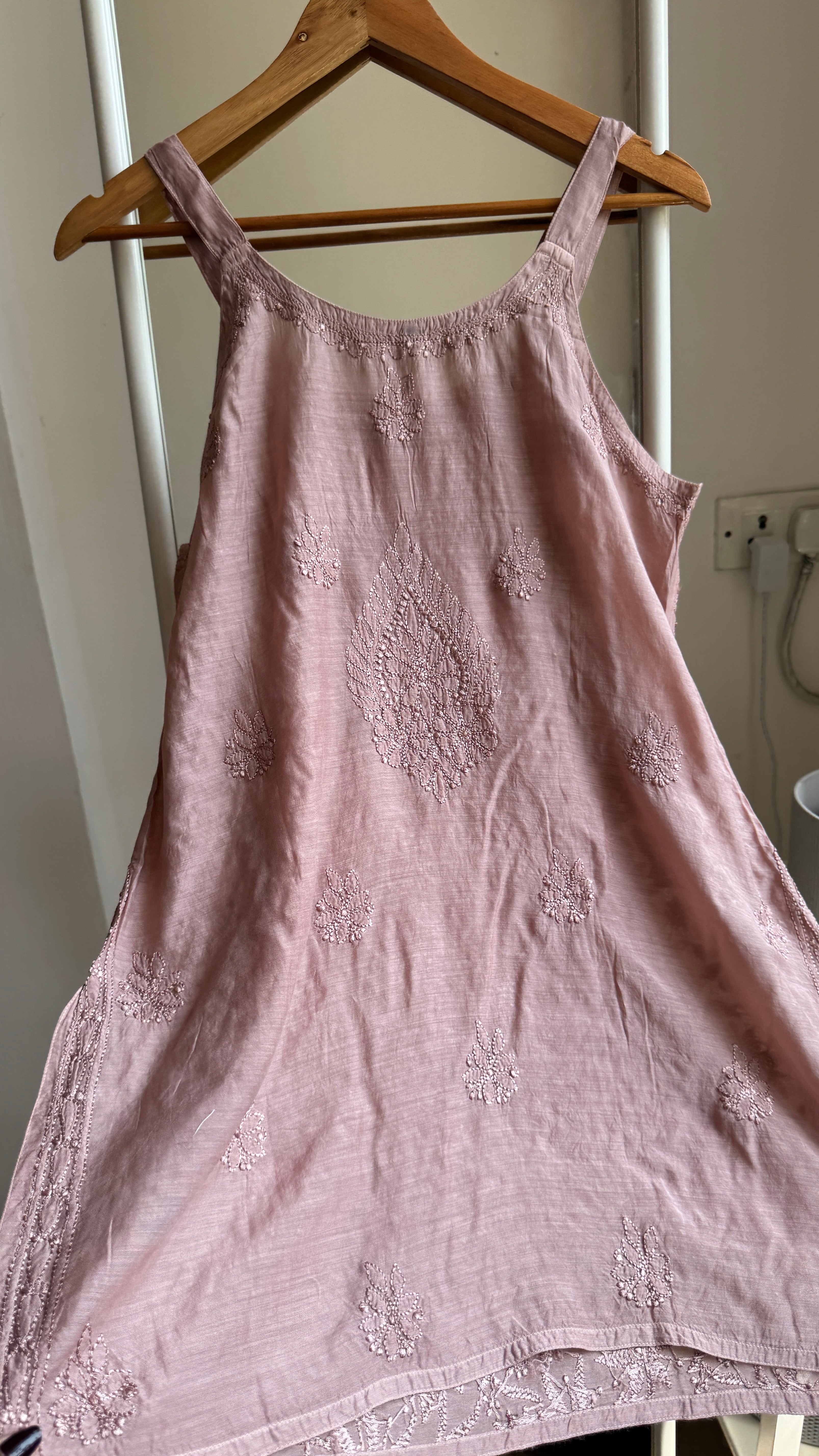 Muslin Chikankari Noodle Strap short Top - Dusky Rose