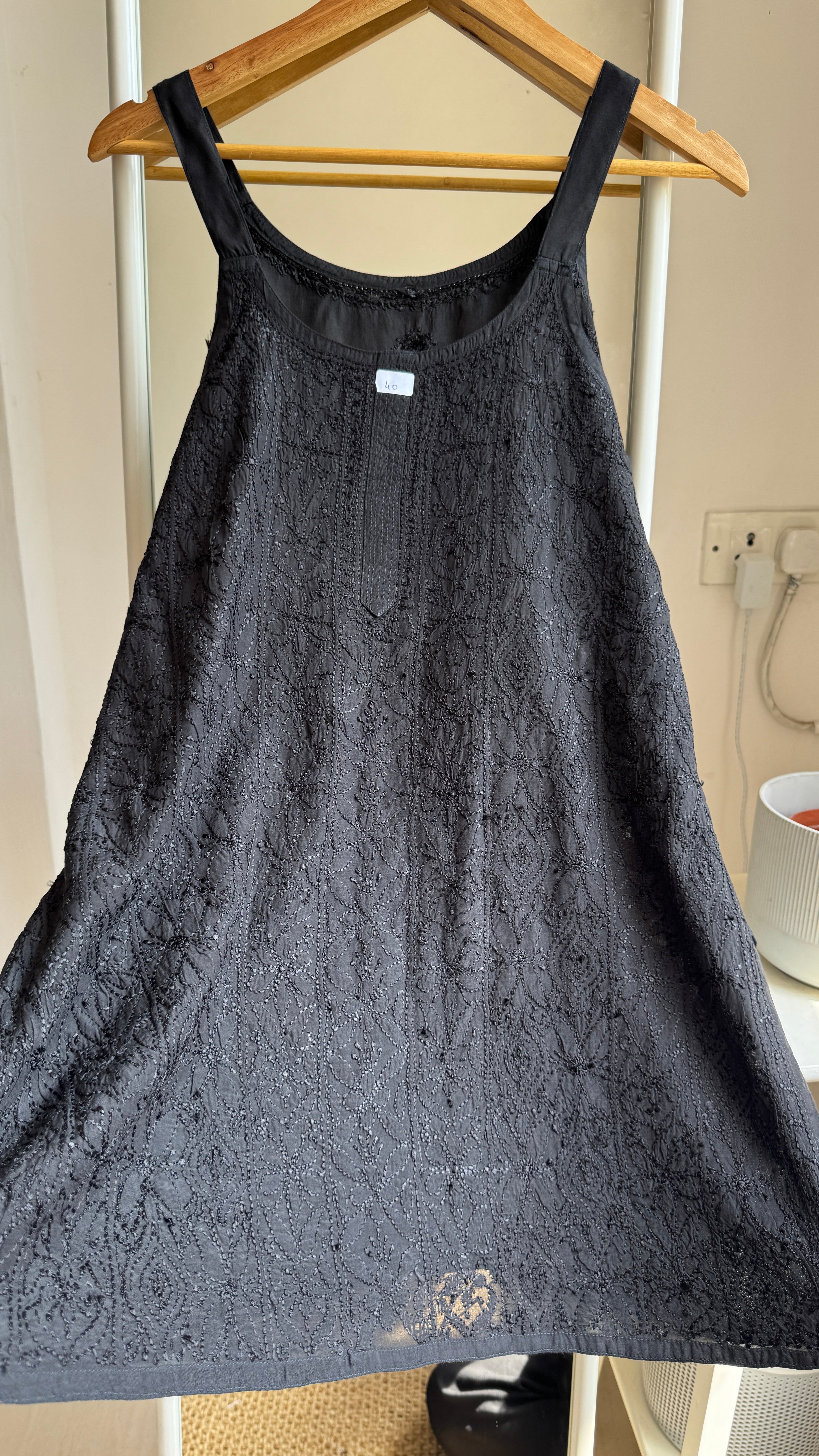 Muslin Chikankari Noodle Strap short Top - Black