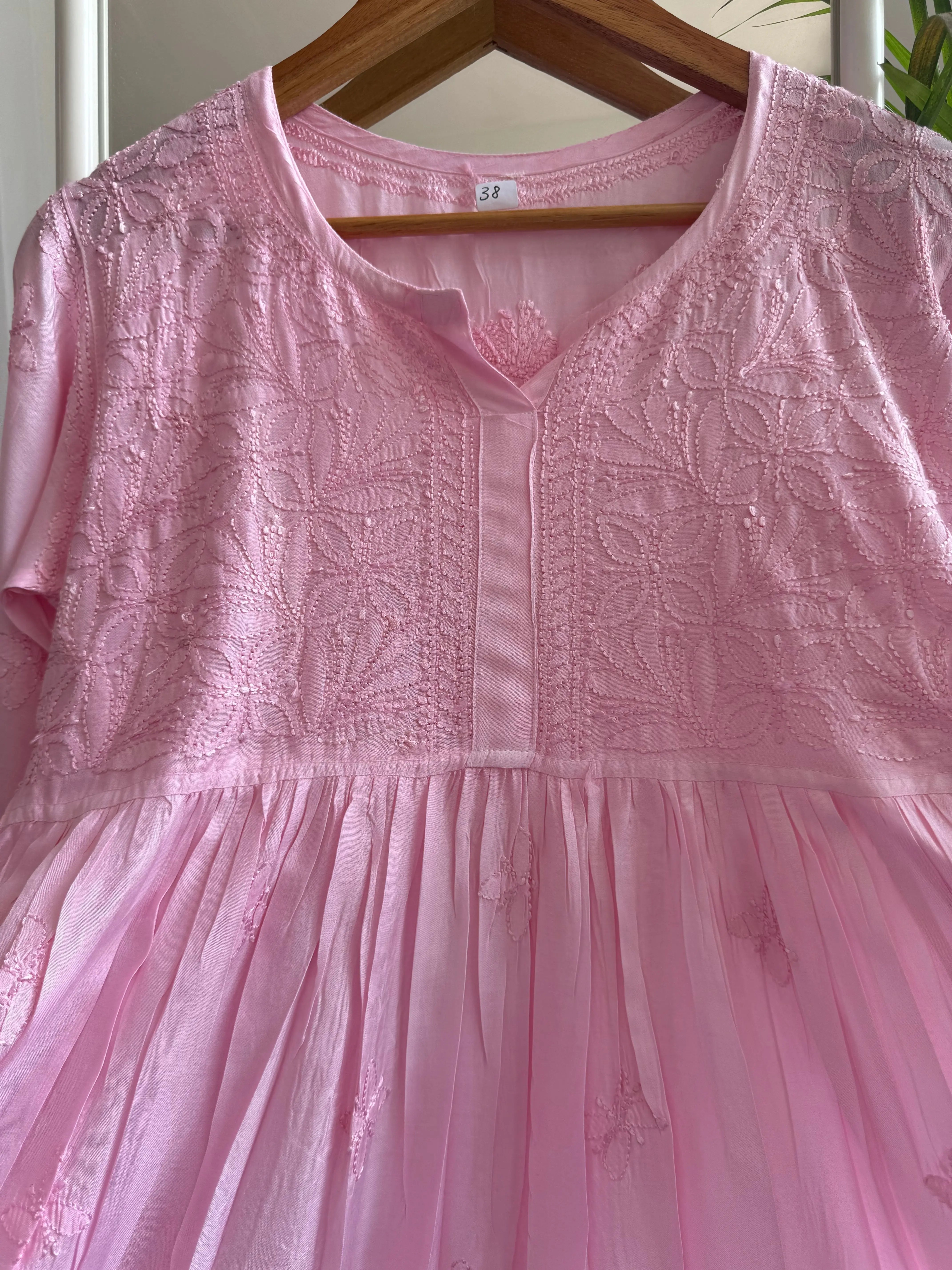 Chikankari Muslin Peplum short Top in Pink - ARIAA CHIKANKARI