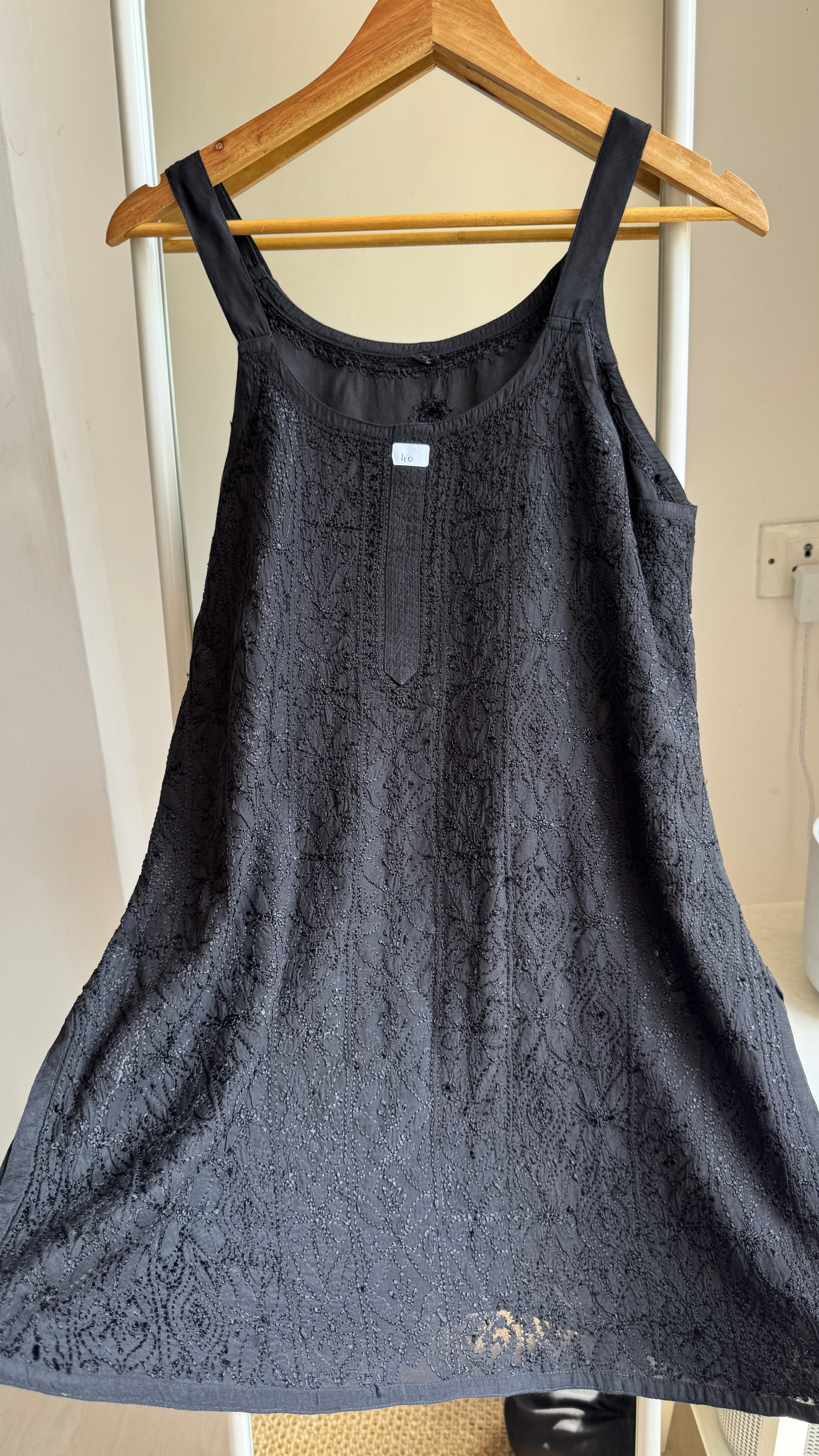 Muslin Chikankari Noodle Strap short Top - Black