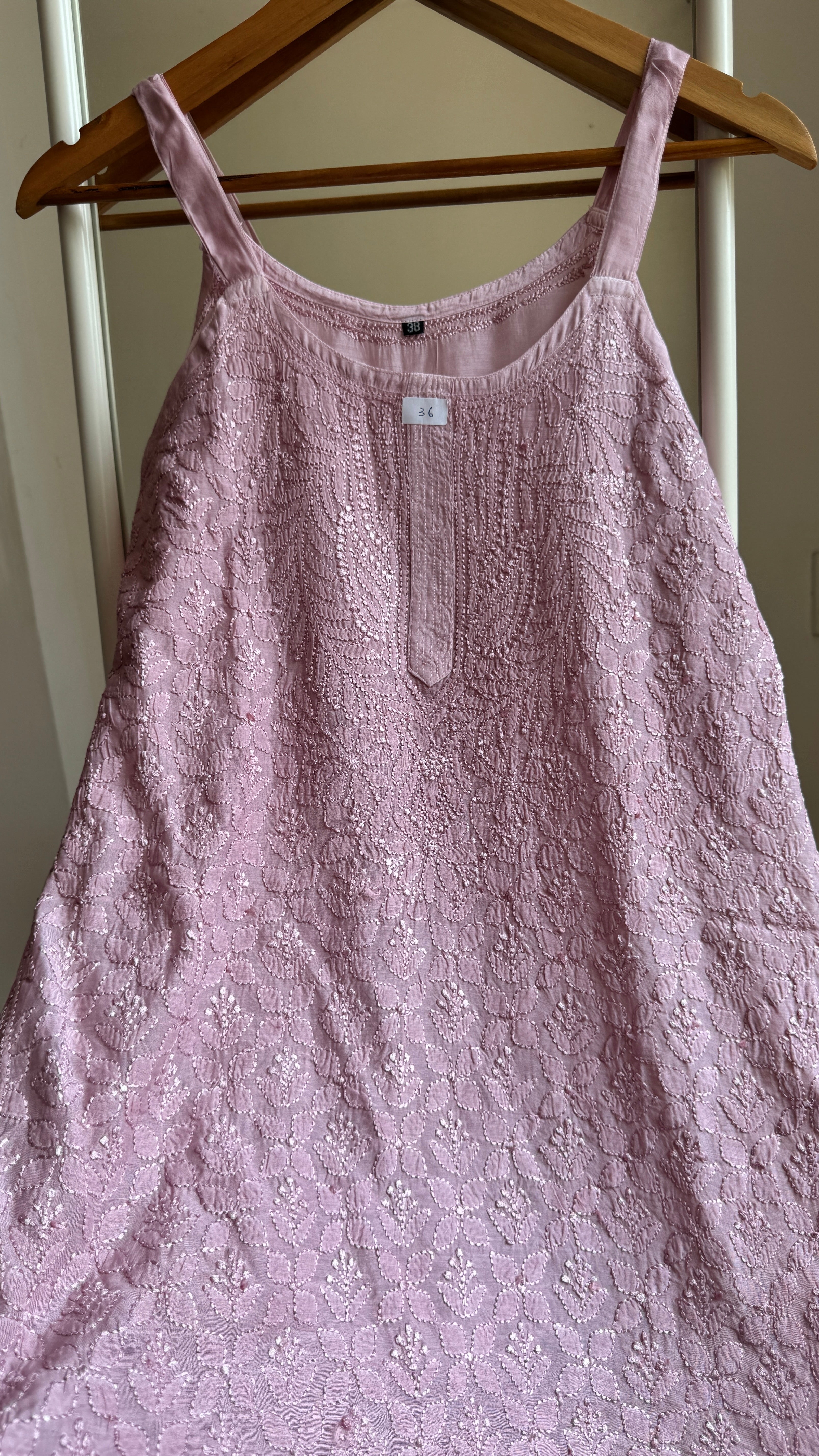 Muslin Chikankari Noodle Strap short Top - Onion Pink