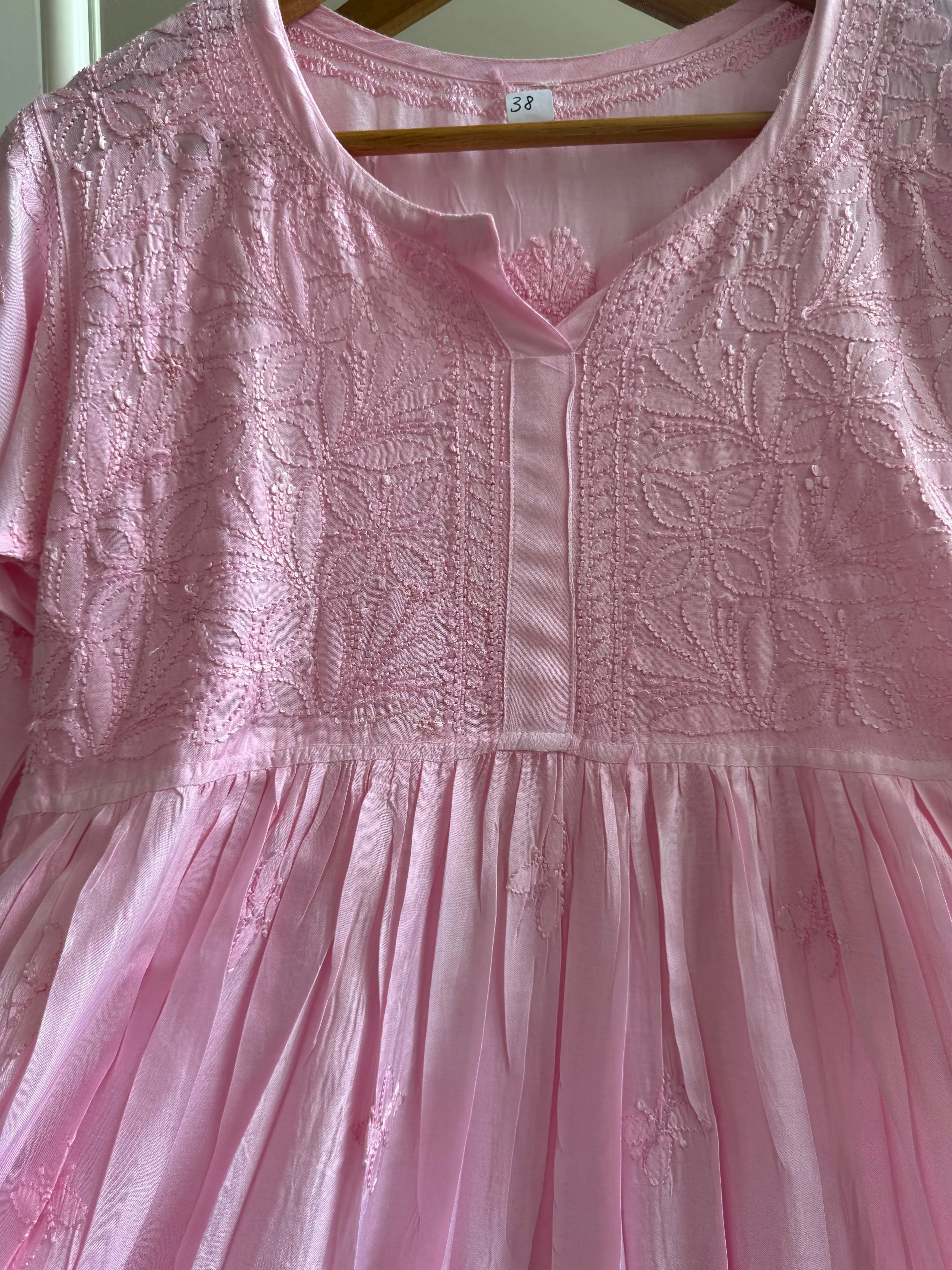 Chikankari Muslin Peplum short Top in Pink - ARIAA CHIKANKARI