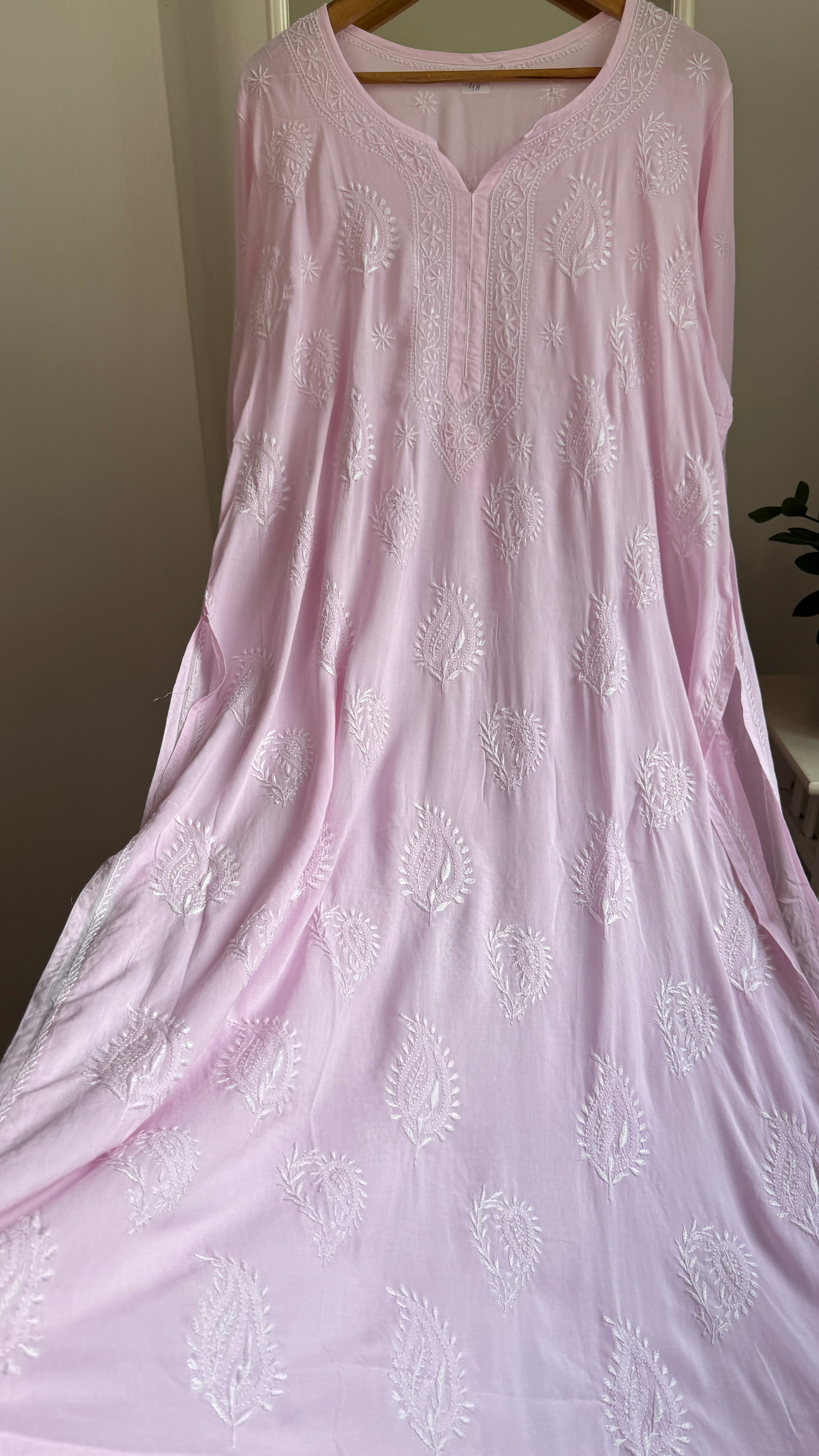 Premium Modal Chikankari Cotton Kurti - Pink - Noor Collection
