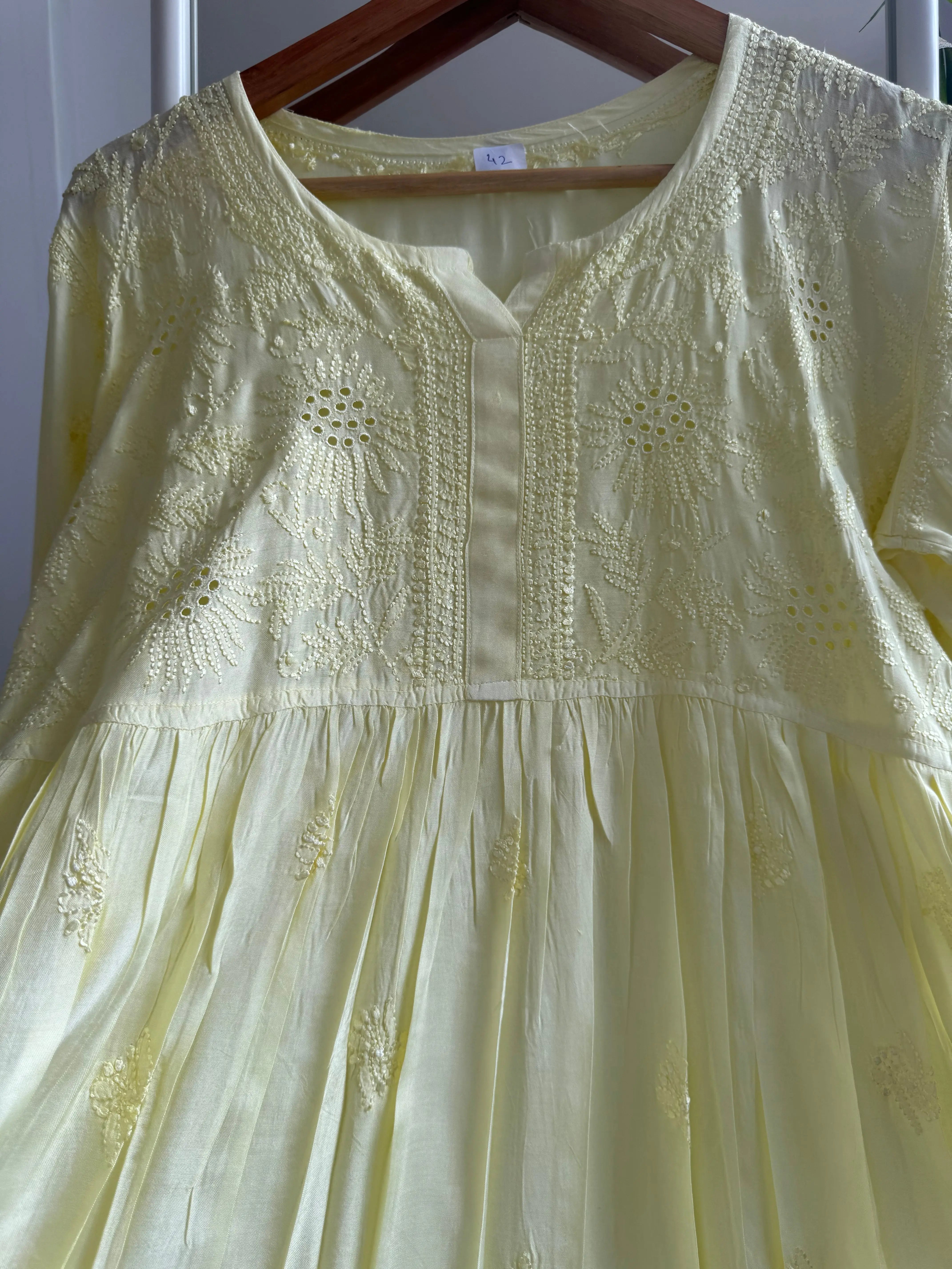 Chikankari Muslin Peplum short Top in Yellow - ARIAA CHIKANKARI