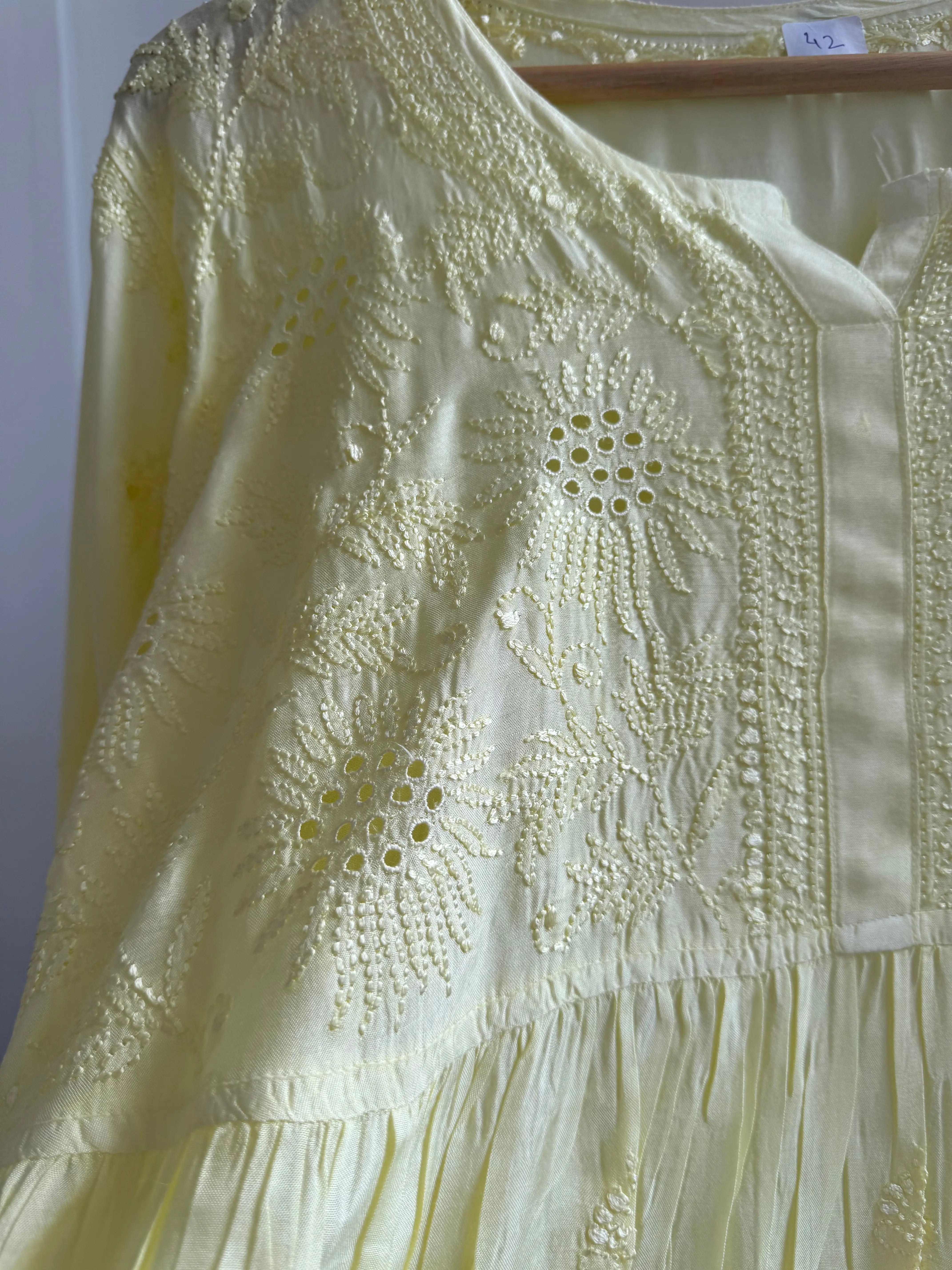 Chikankari Muslin Peplum short Top in Yellow - ARIAA CHIKANKARI