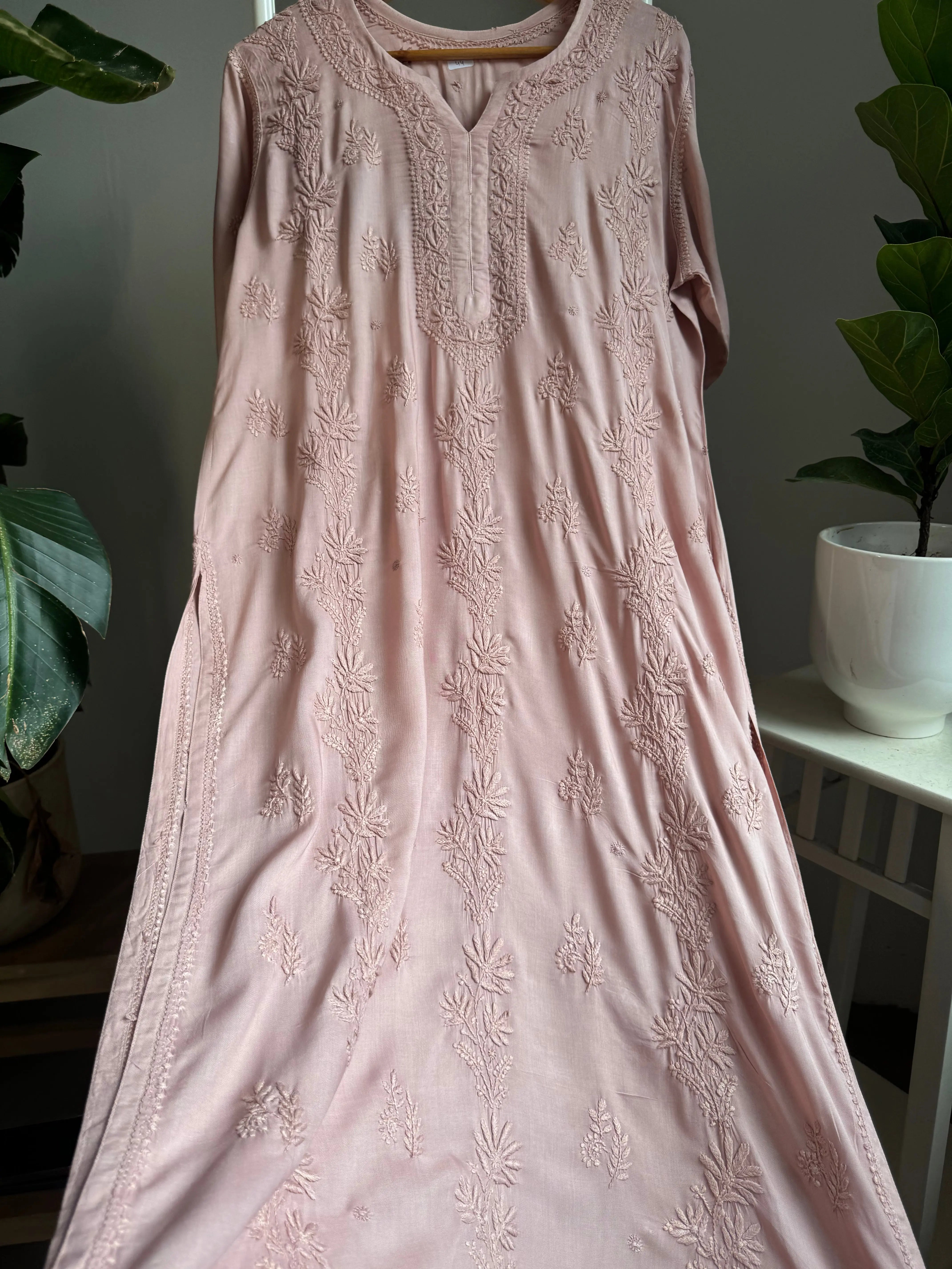 Premium Modal Chikankari Cotton Kurti - Pale Pink ARIAA CHIKANKARI 