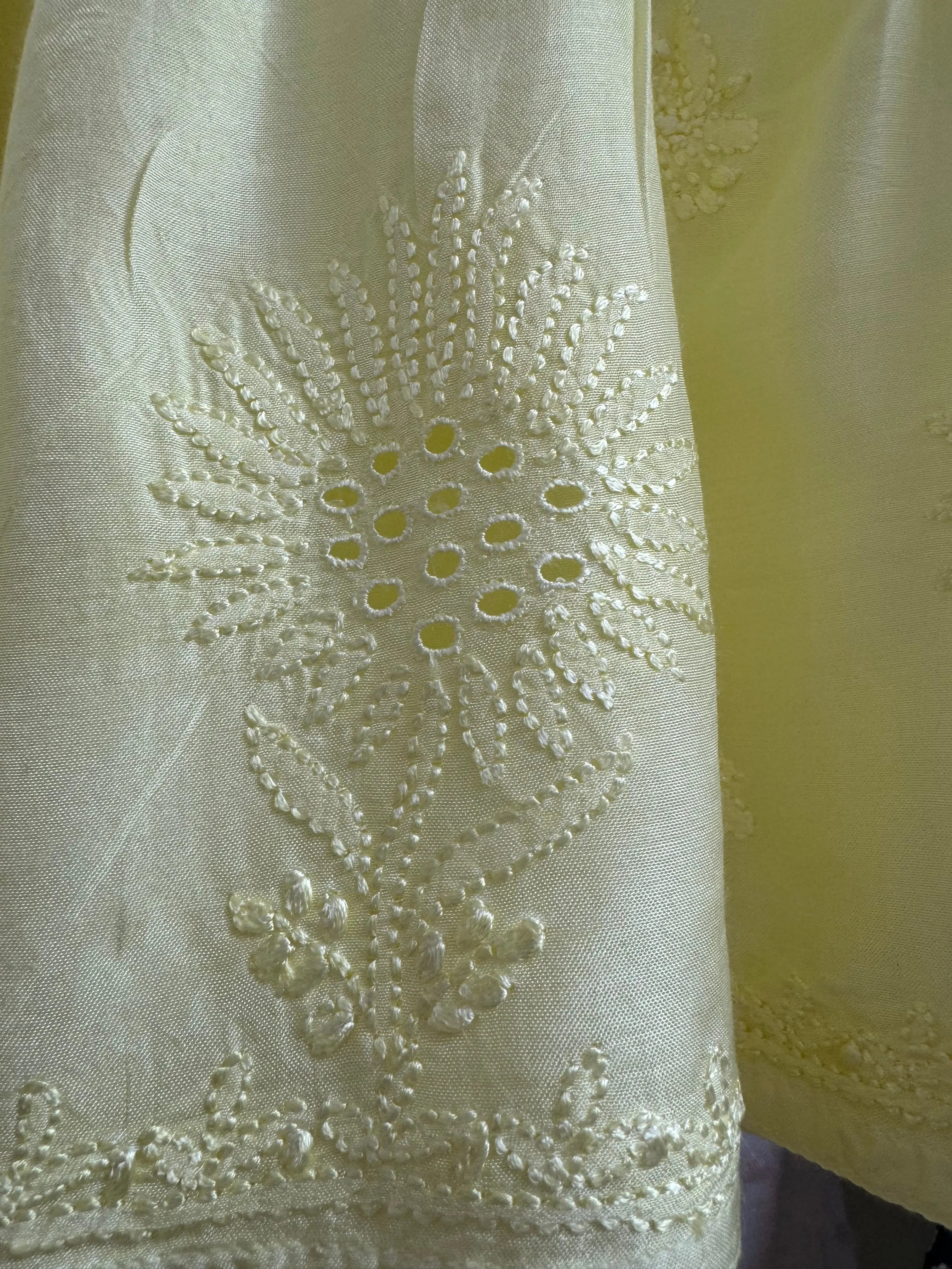 Chikankari Muslin Peplum short Top in Yellow - ARIAA CHIKANKARI