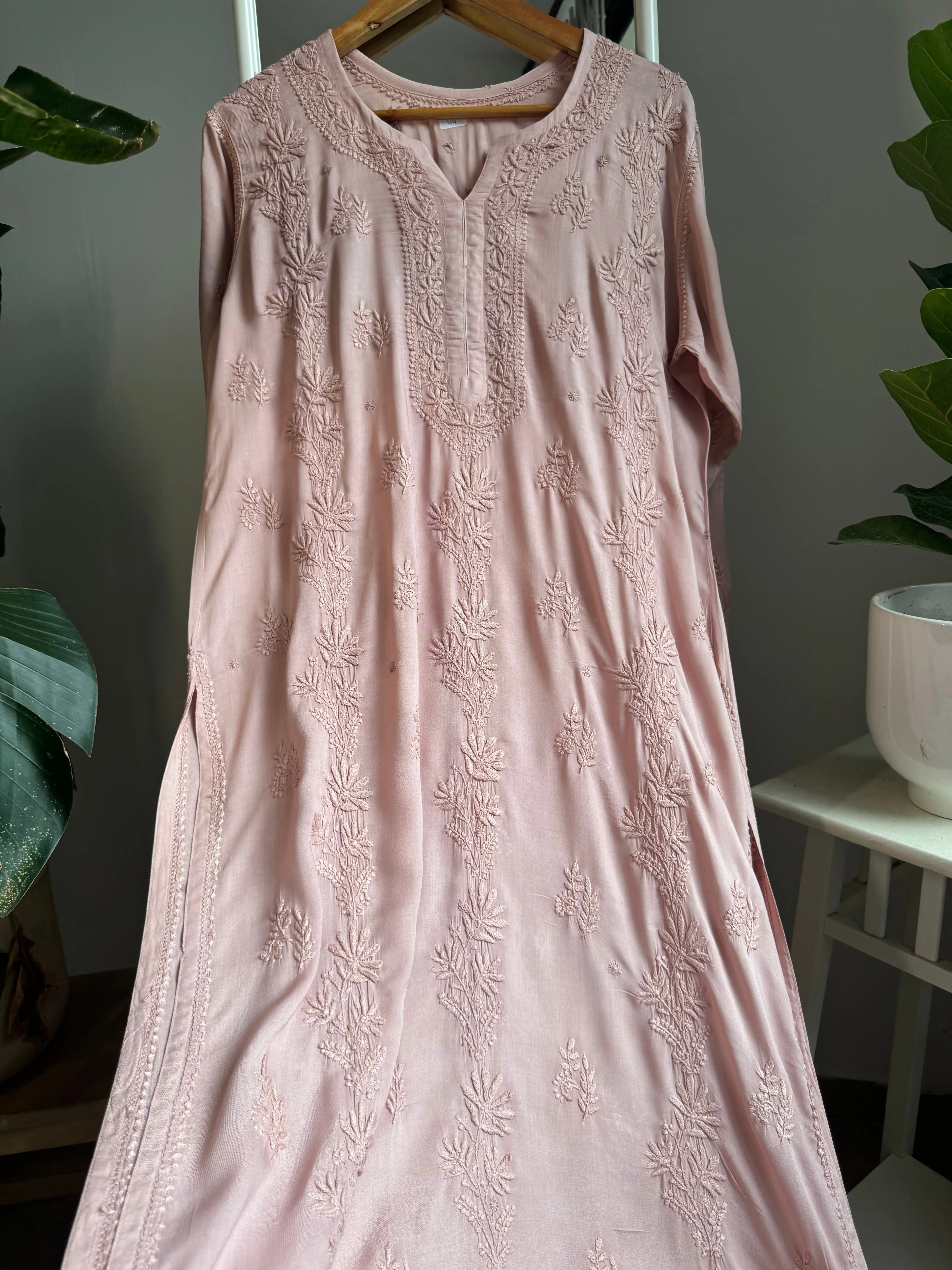 Premium Modal Chikankari Cotton Kurti - Pale Pink ARIAA CHIKANKARI 