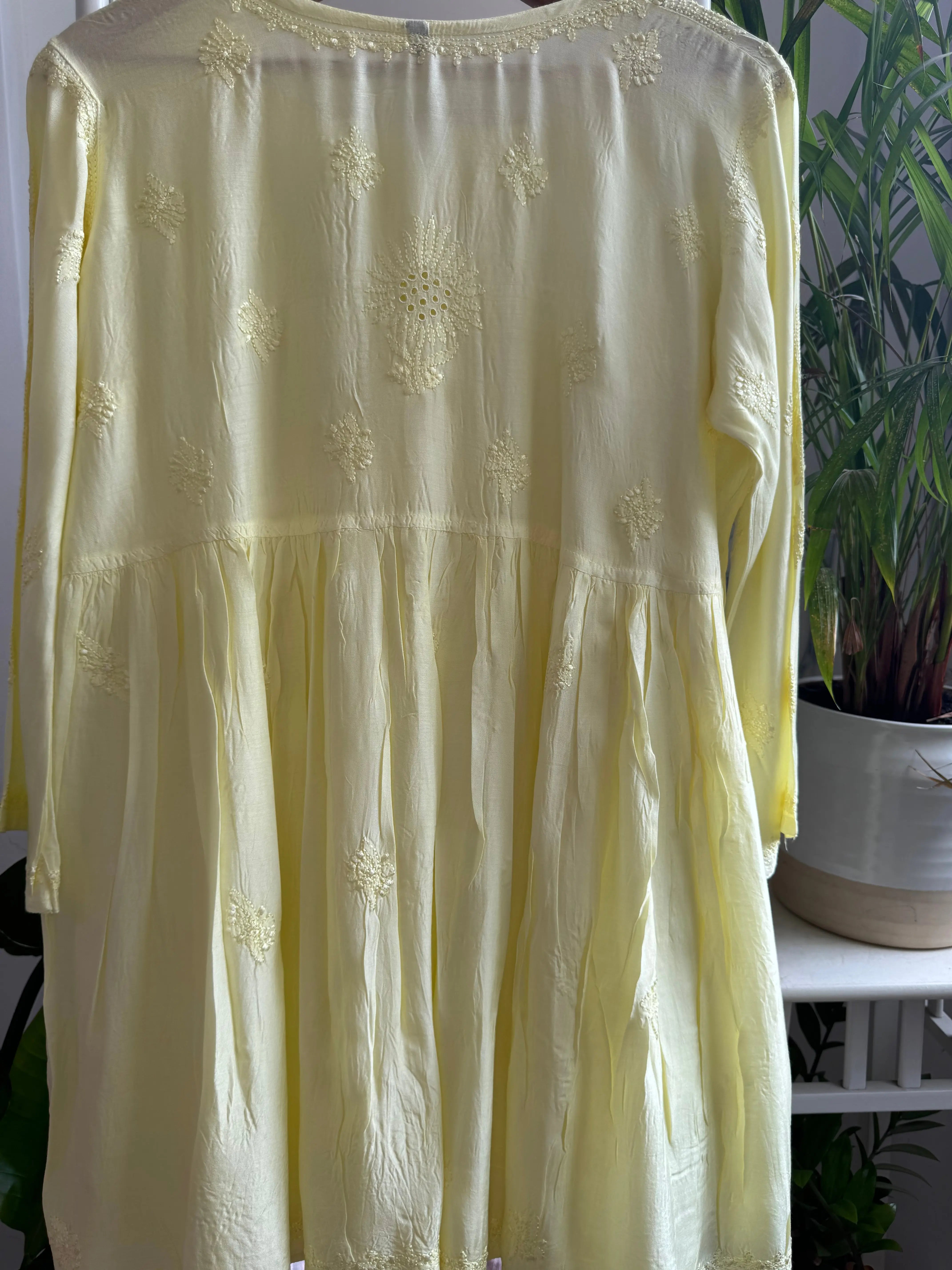 Chikankari Muslin Peplum short Top in Yellow - ARIAA CHIKANKARI