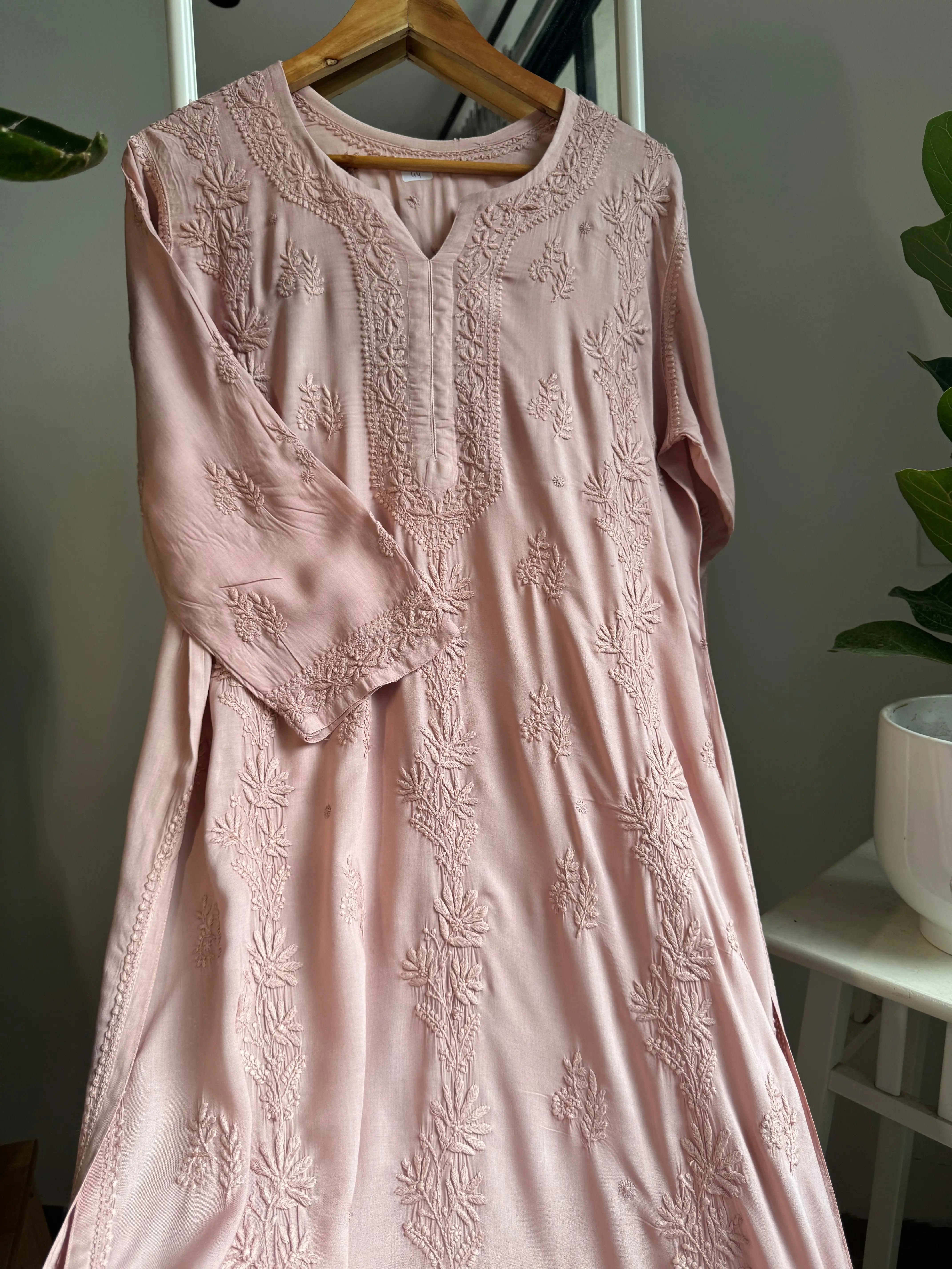 Premium Modal Chikankari Cotton Kurti - Pale Pink ARIAA CHIKANKARI 