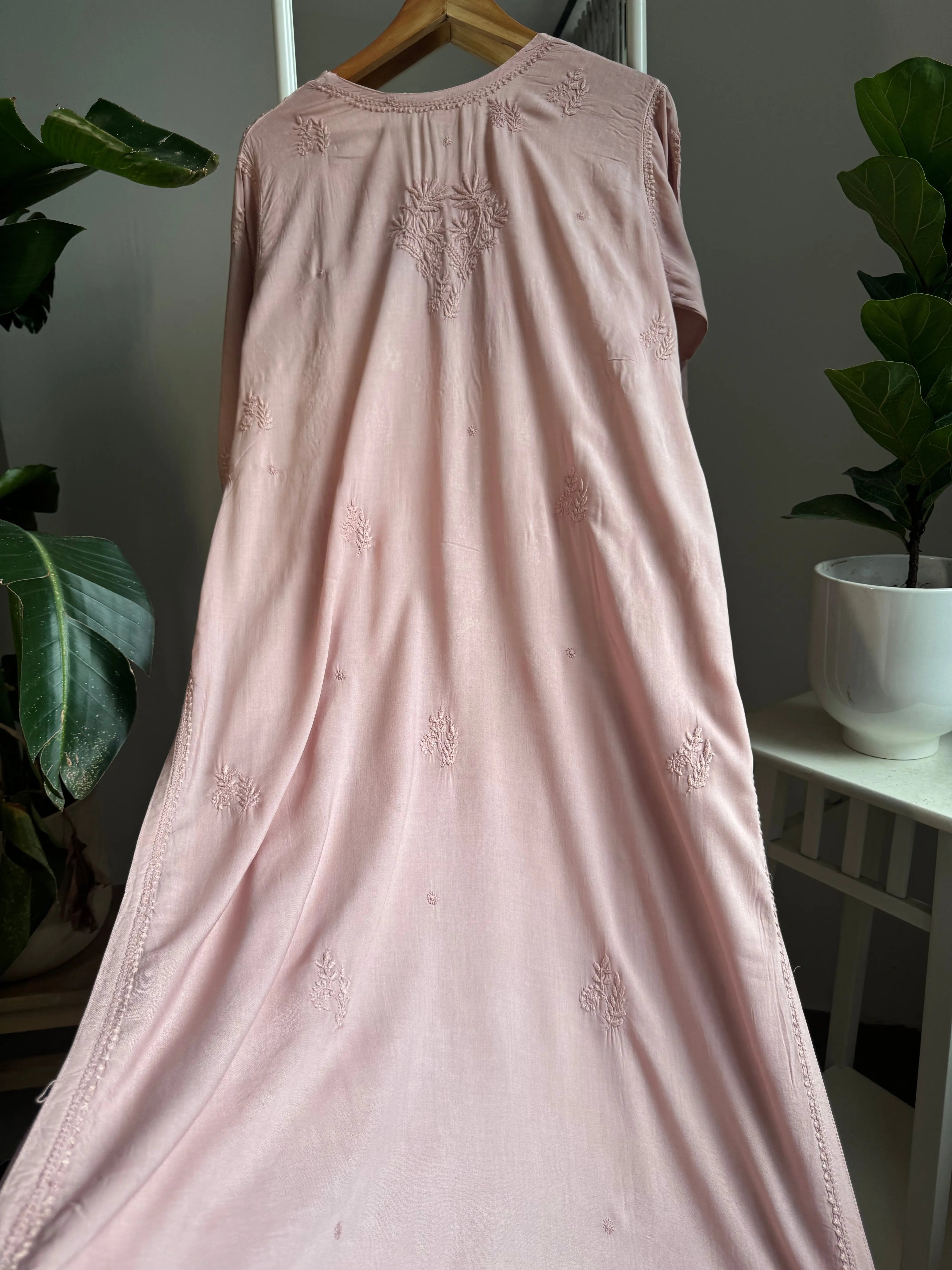 Premium Modal Chikankari Cotton Kurti - Pale Pink ARIAA CHIKANKARI 