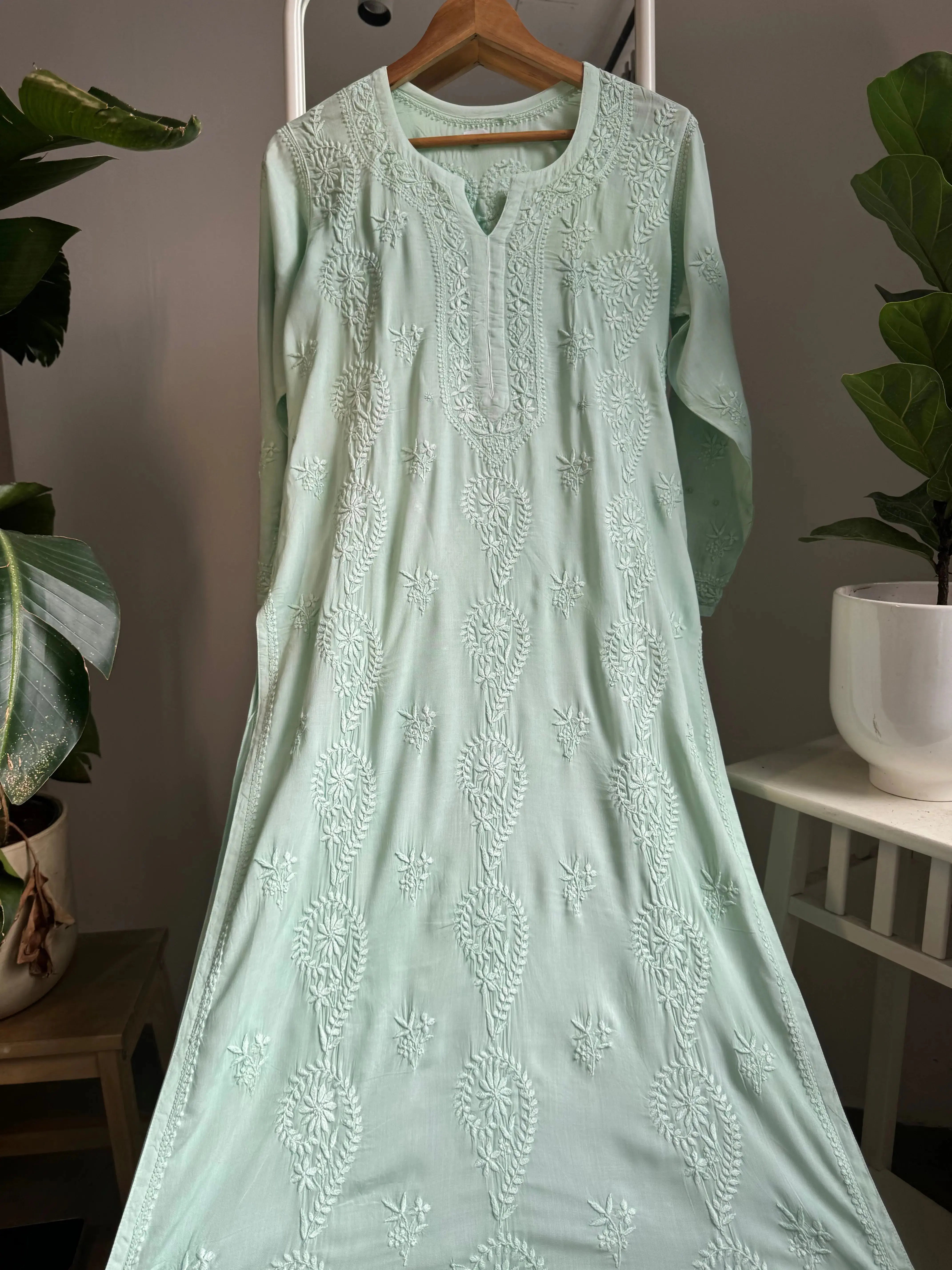 Premium Modal Chikankari Cotton Kurti - Green ARIAA CHIKANKARI 