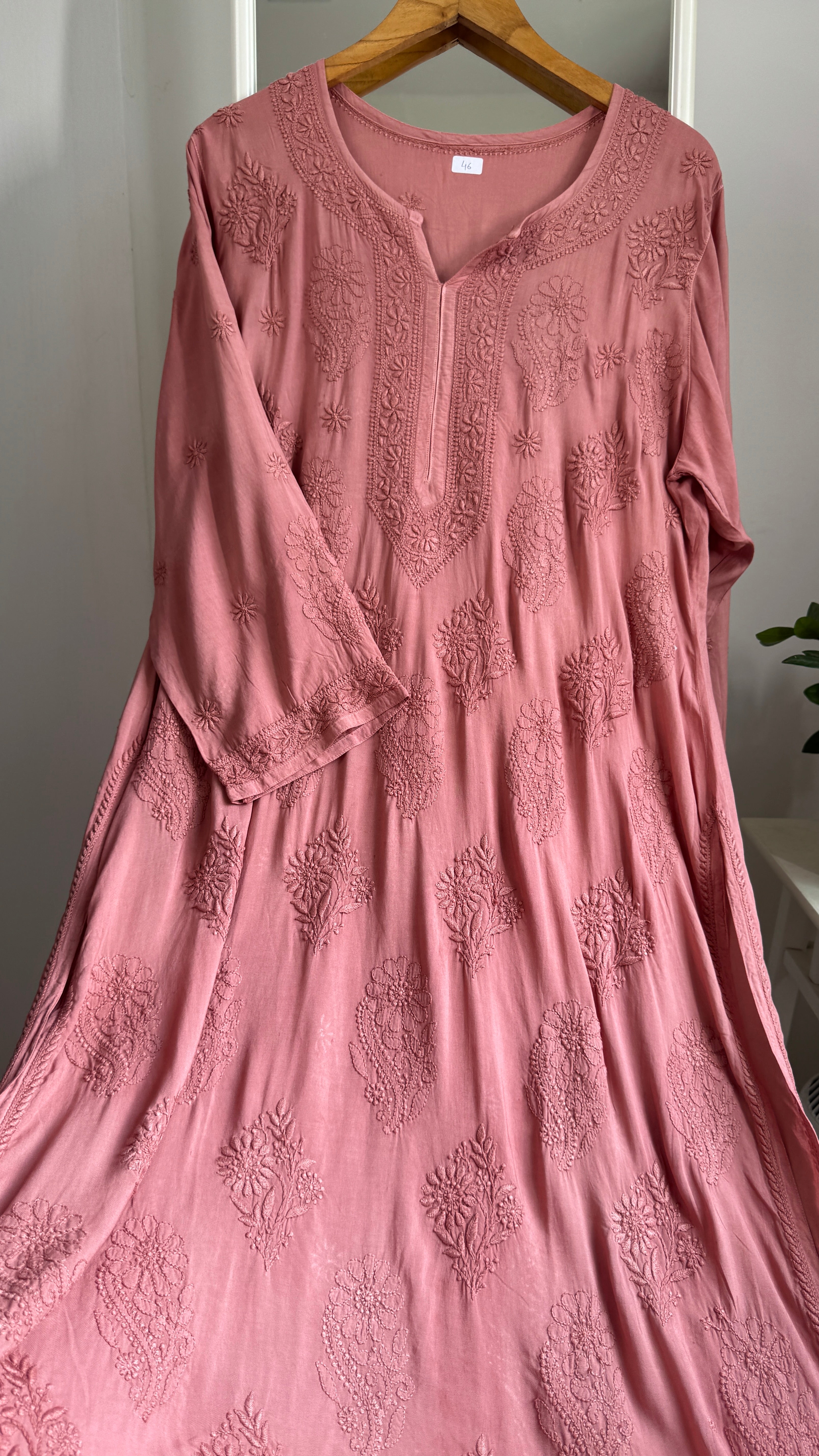 Premium Modal Chikankari Cotton Kurti - Rosewood - Noor Collection