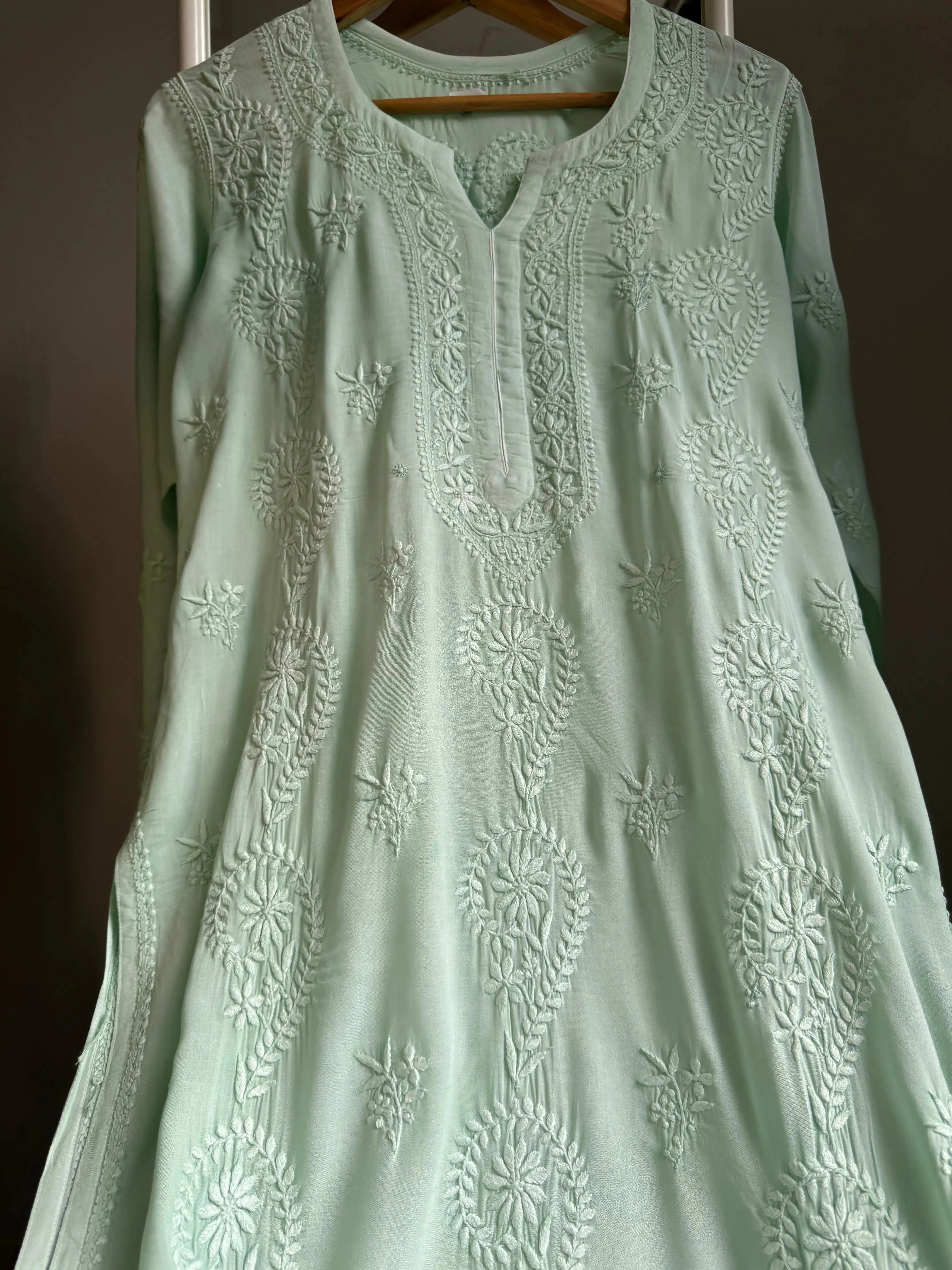 Premium Modal Chikankari Cotton Kurti - Green ARIAA CHIKANKARI 