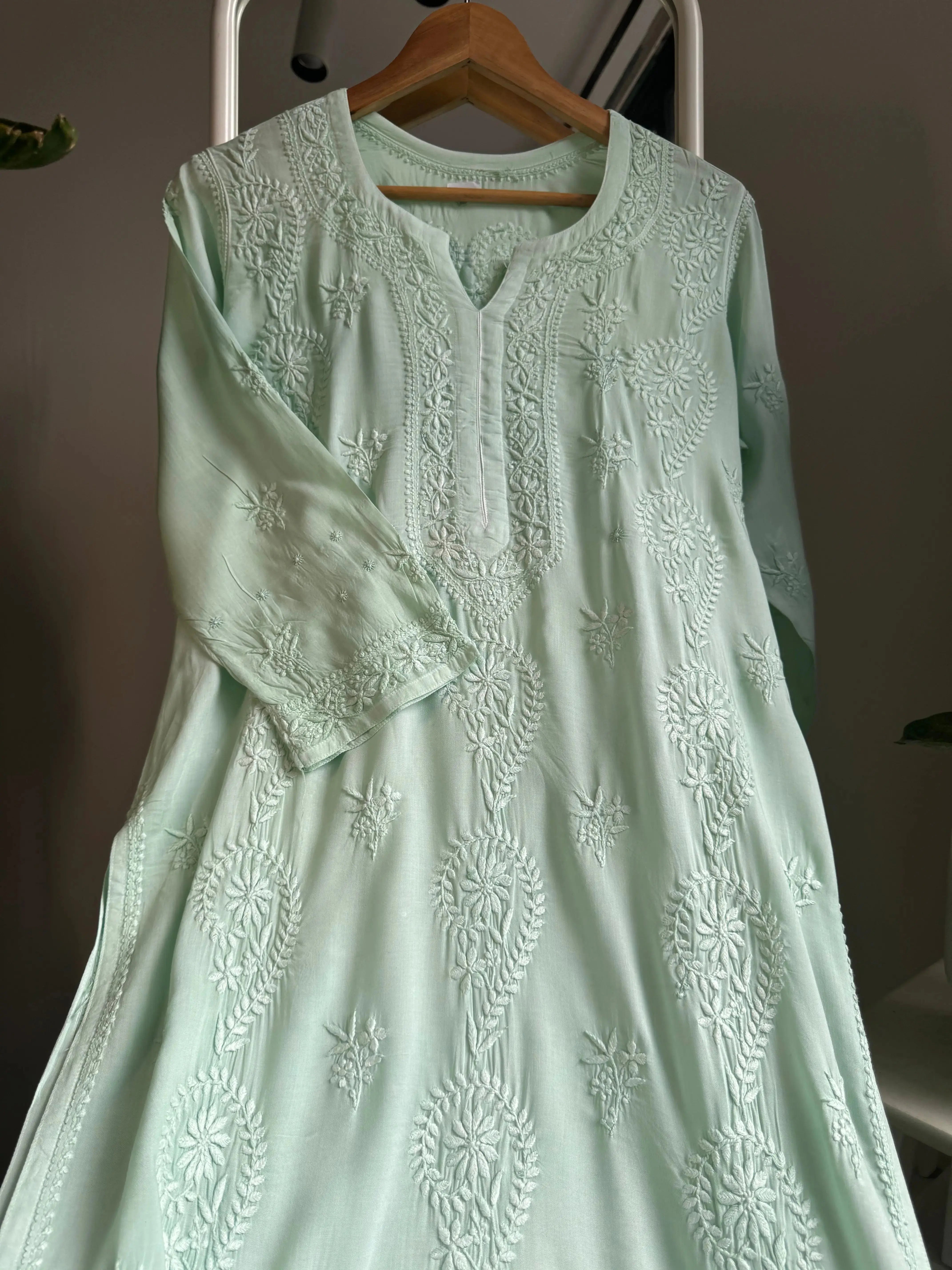 Premium Modal Chikankari Cotton Kurti - Green ARIAA CHIKANKARI 