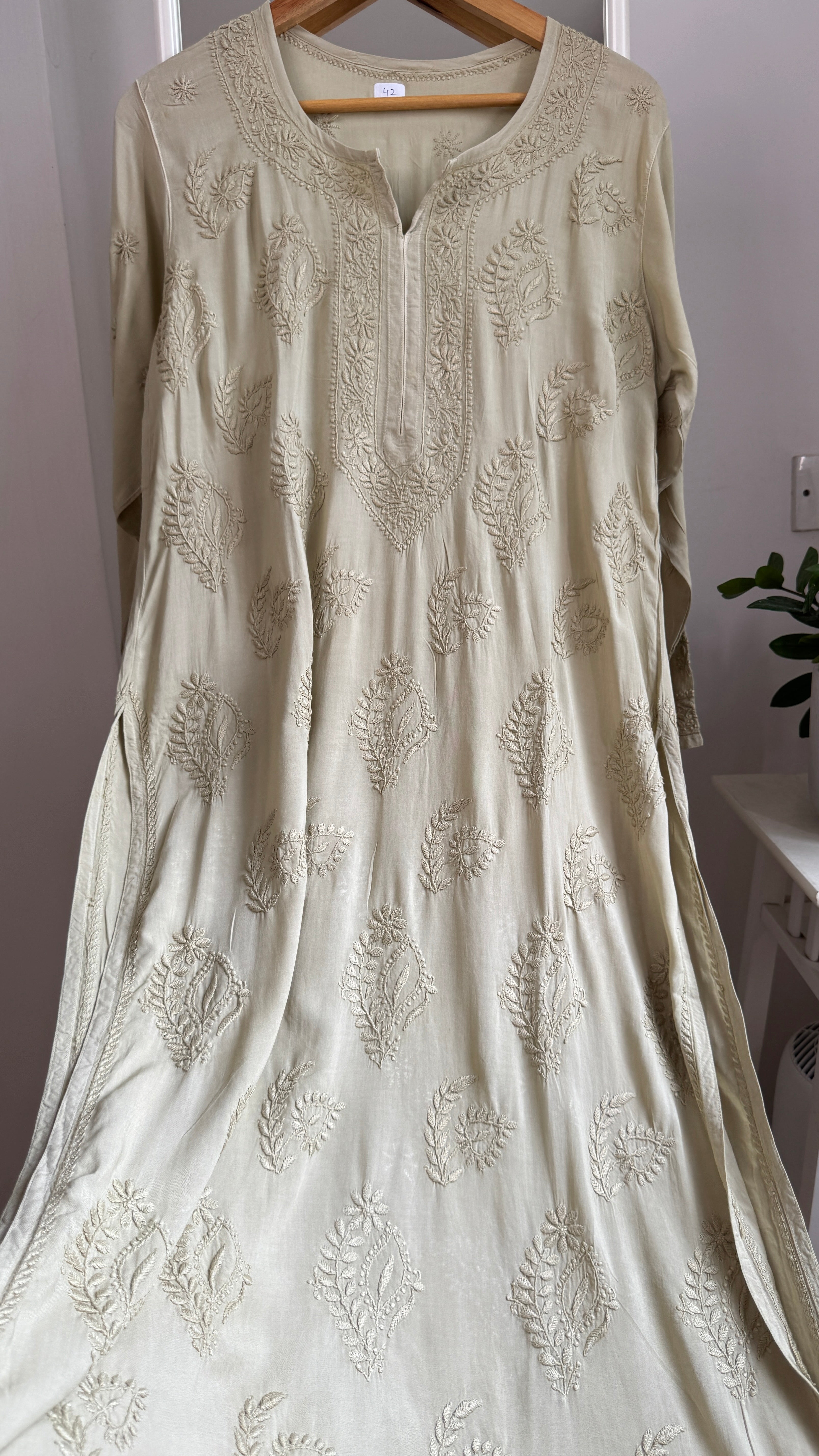 Premium Modal Chikankari Cotton Kurti - Sage Green - Noor Collection
