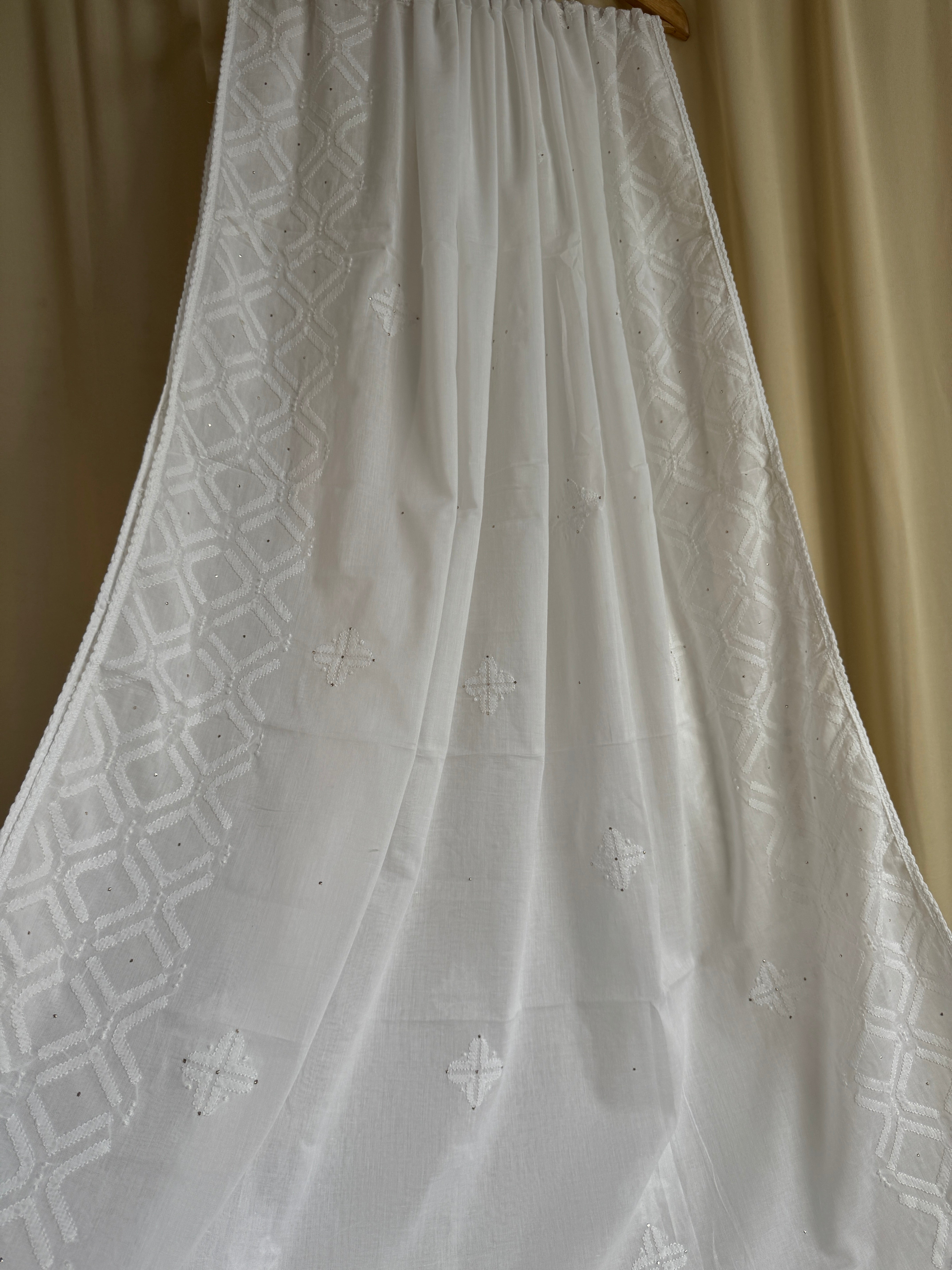 Pure Cotton Chikankari Dupatta with Mukaish work