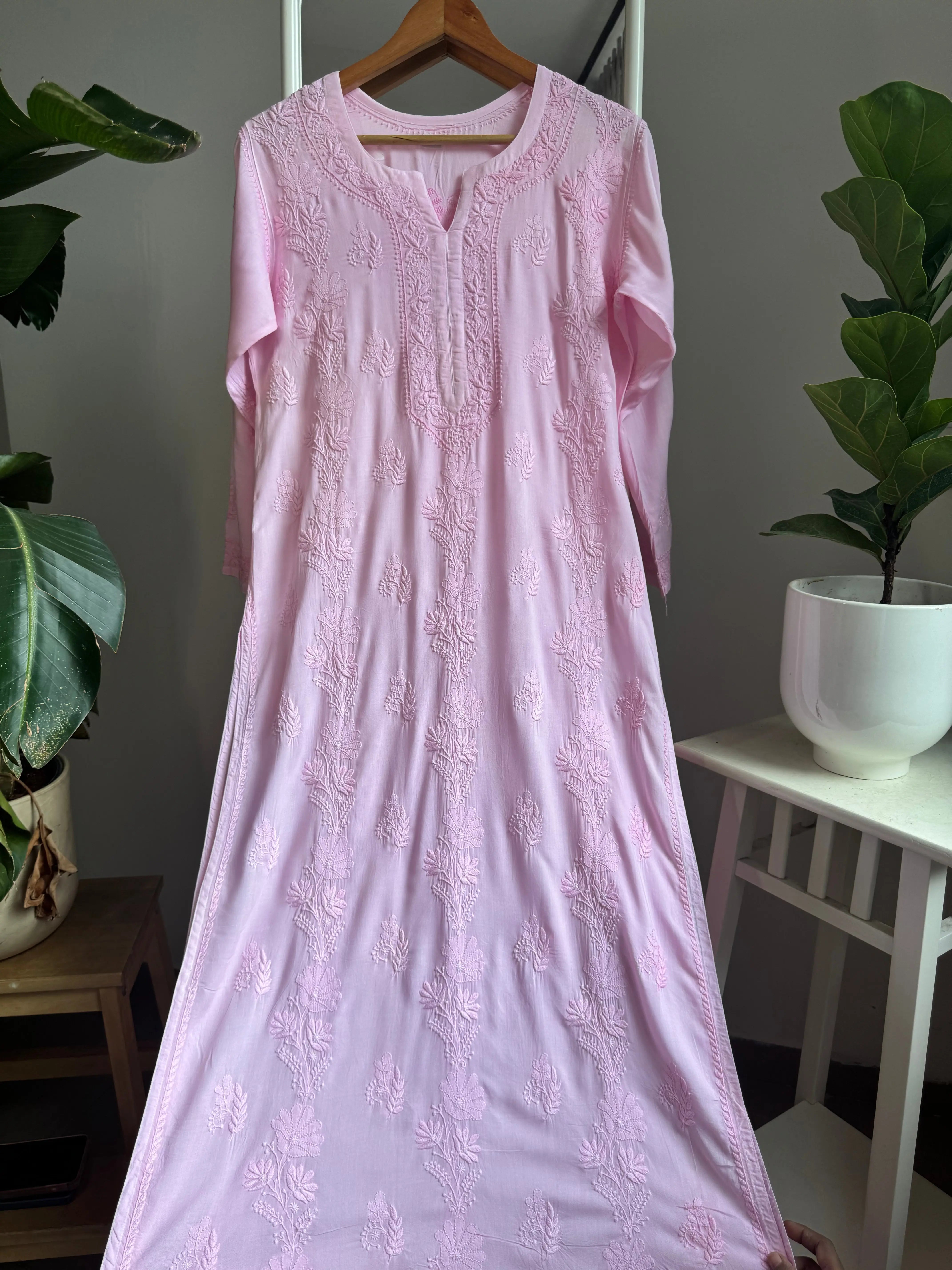 Premium Modal Chikankari Cotton Kurti - Pink ARIAA CHIKANKARI 