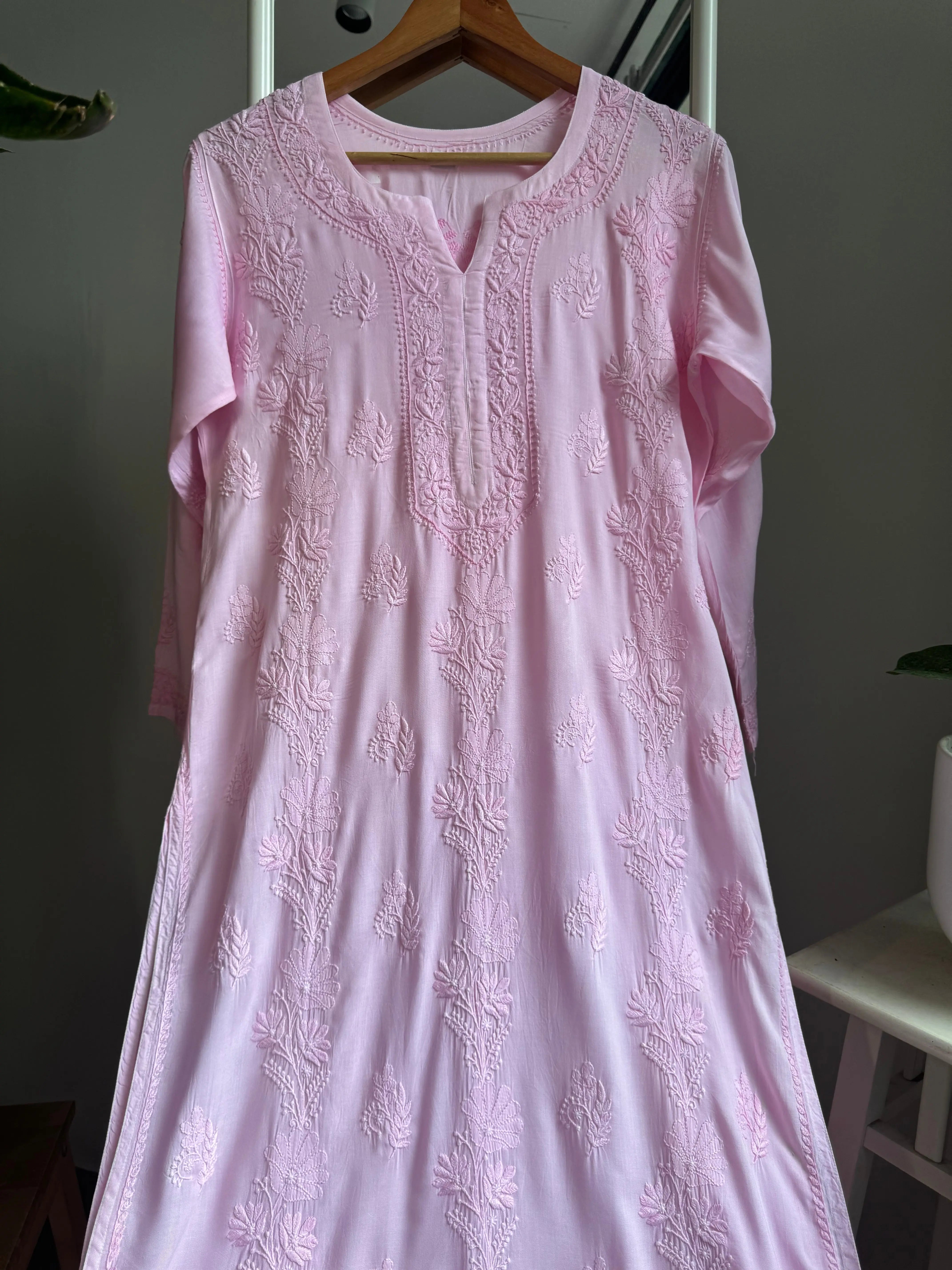 Premium Modal Chikankari Cotton Kurti - Pink ARIAA CHIKANKARI 