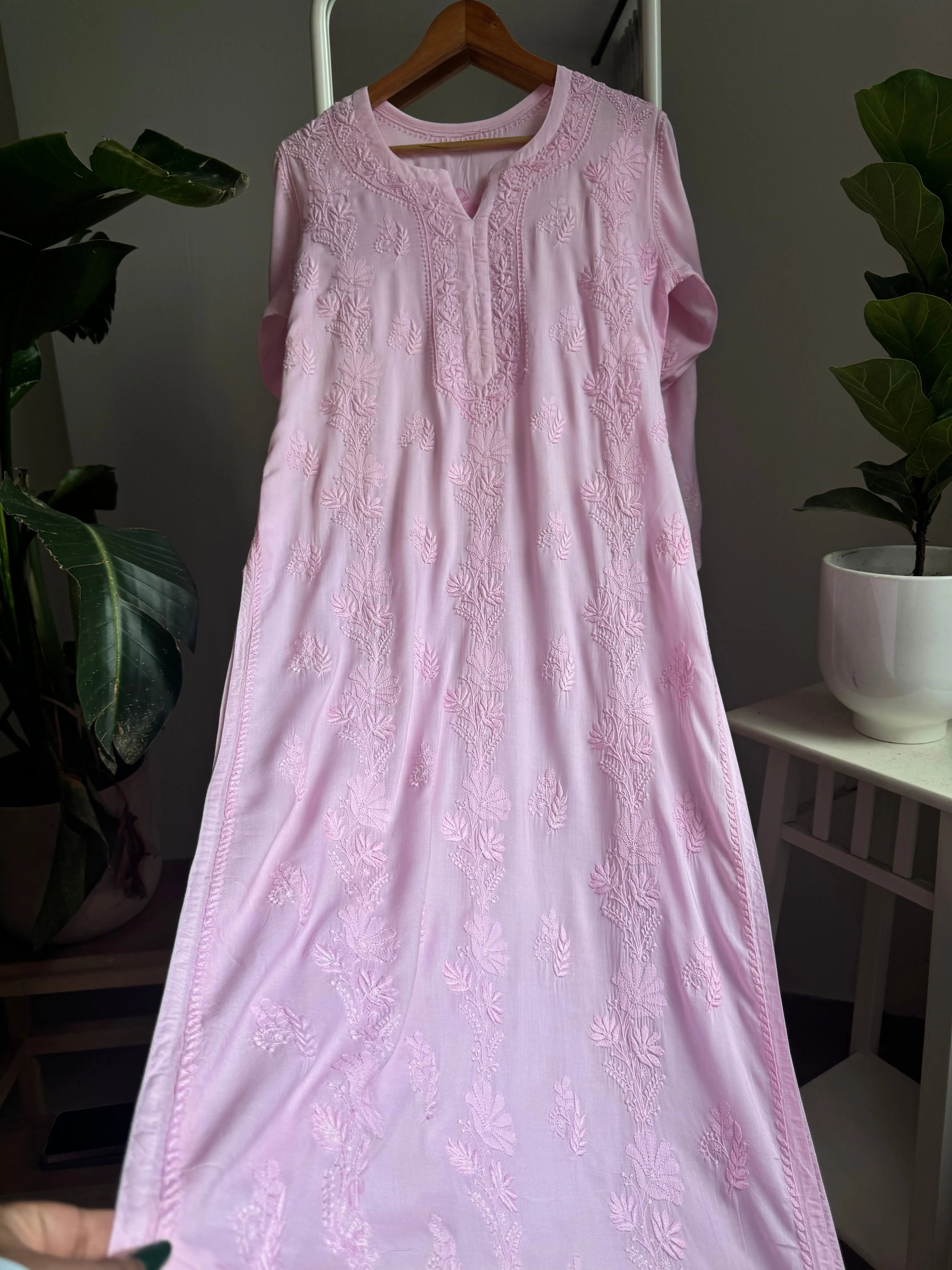 Premium Modal Chikankari Cotton Kurti - Pink ARIAA CHIKANKARI 