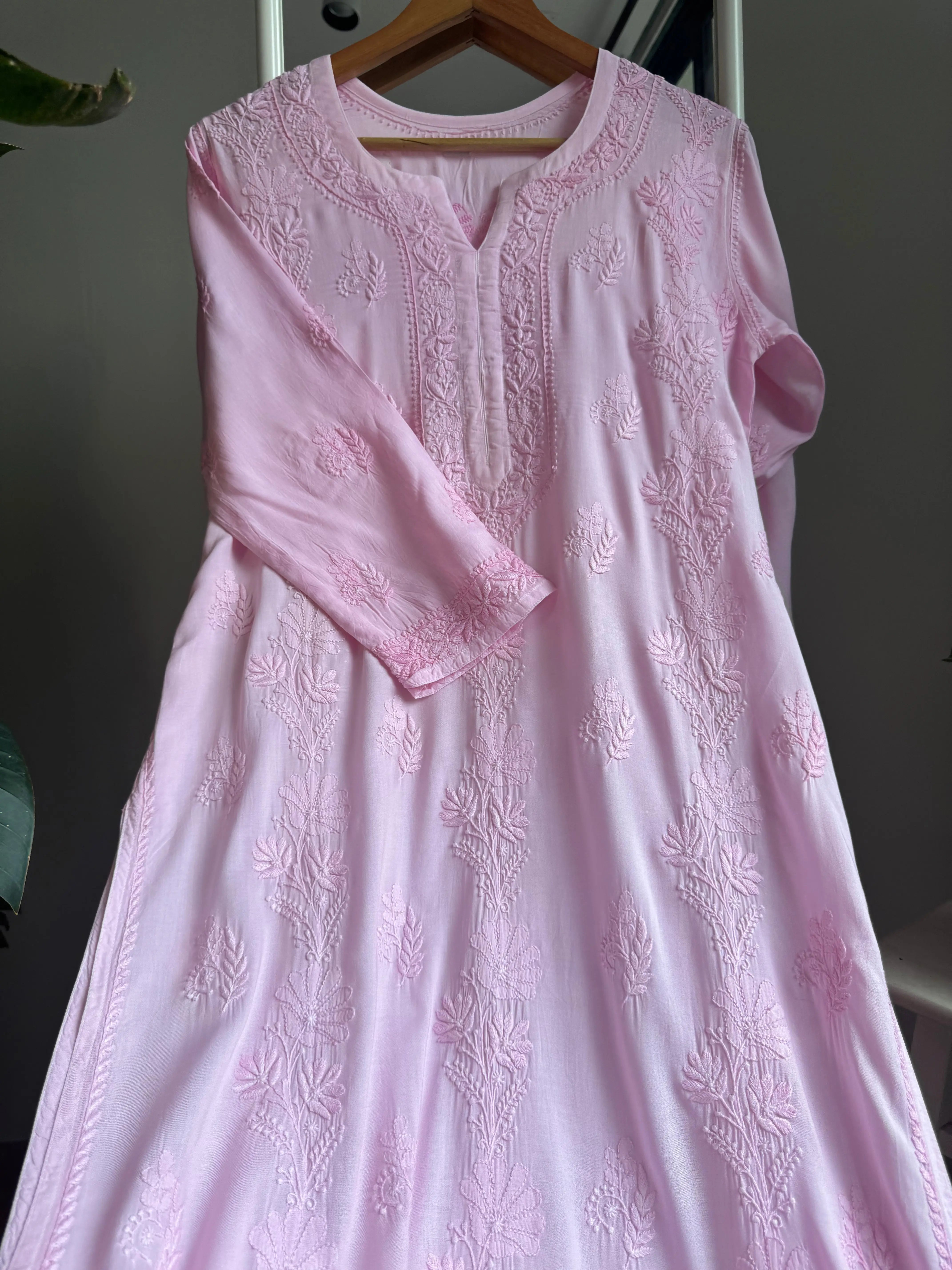 Premium Modal Chikankari Cotton Kurti - Pink ARIAA CHIKANKARI 