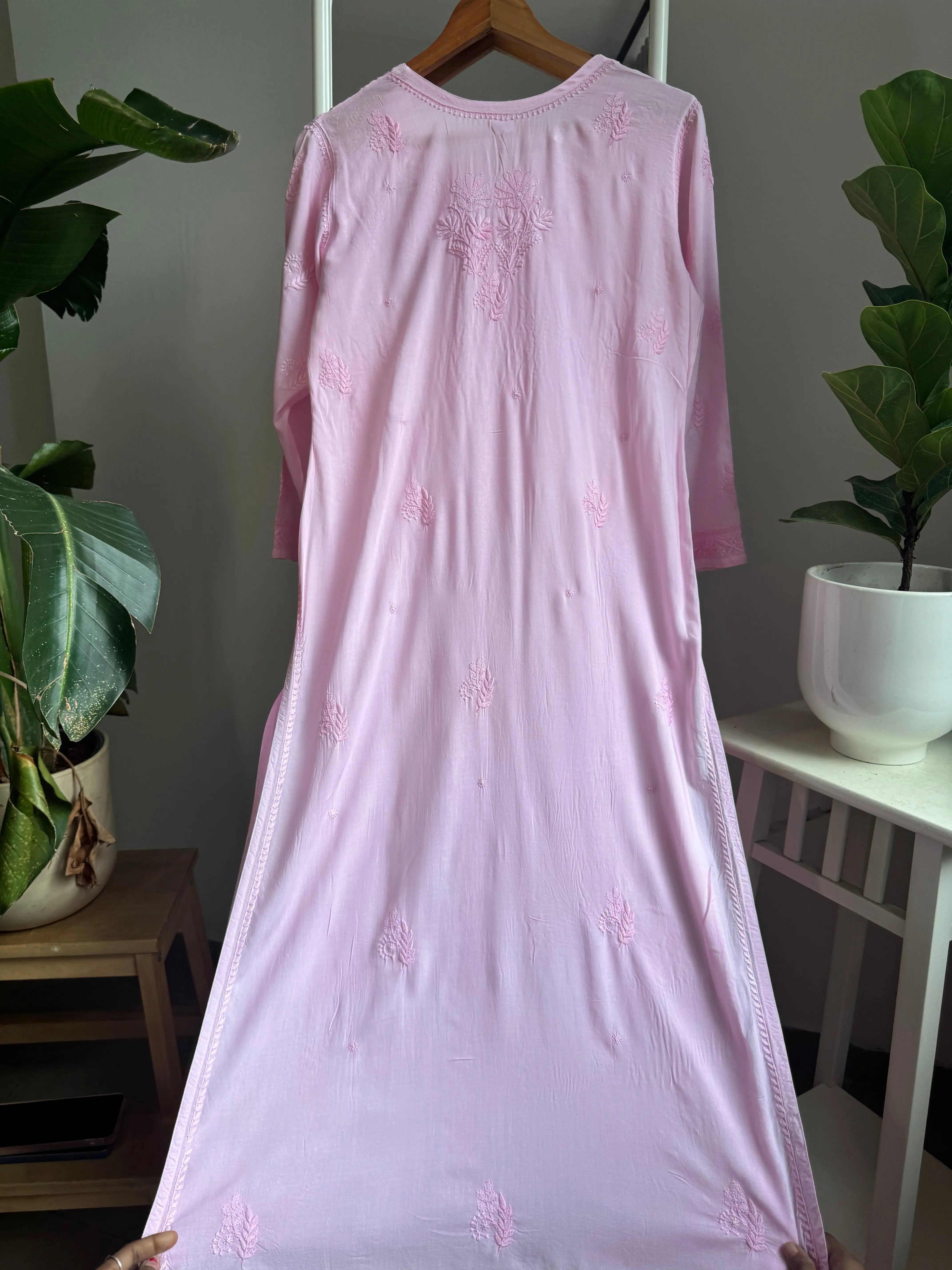 Premium Modal Chikankari Cotton Kurti - Pink ARIAA CHIKANKARI 