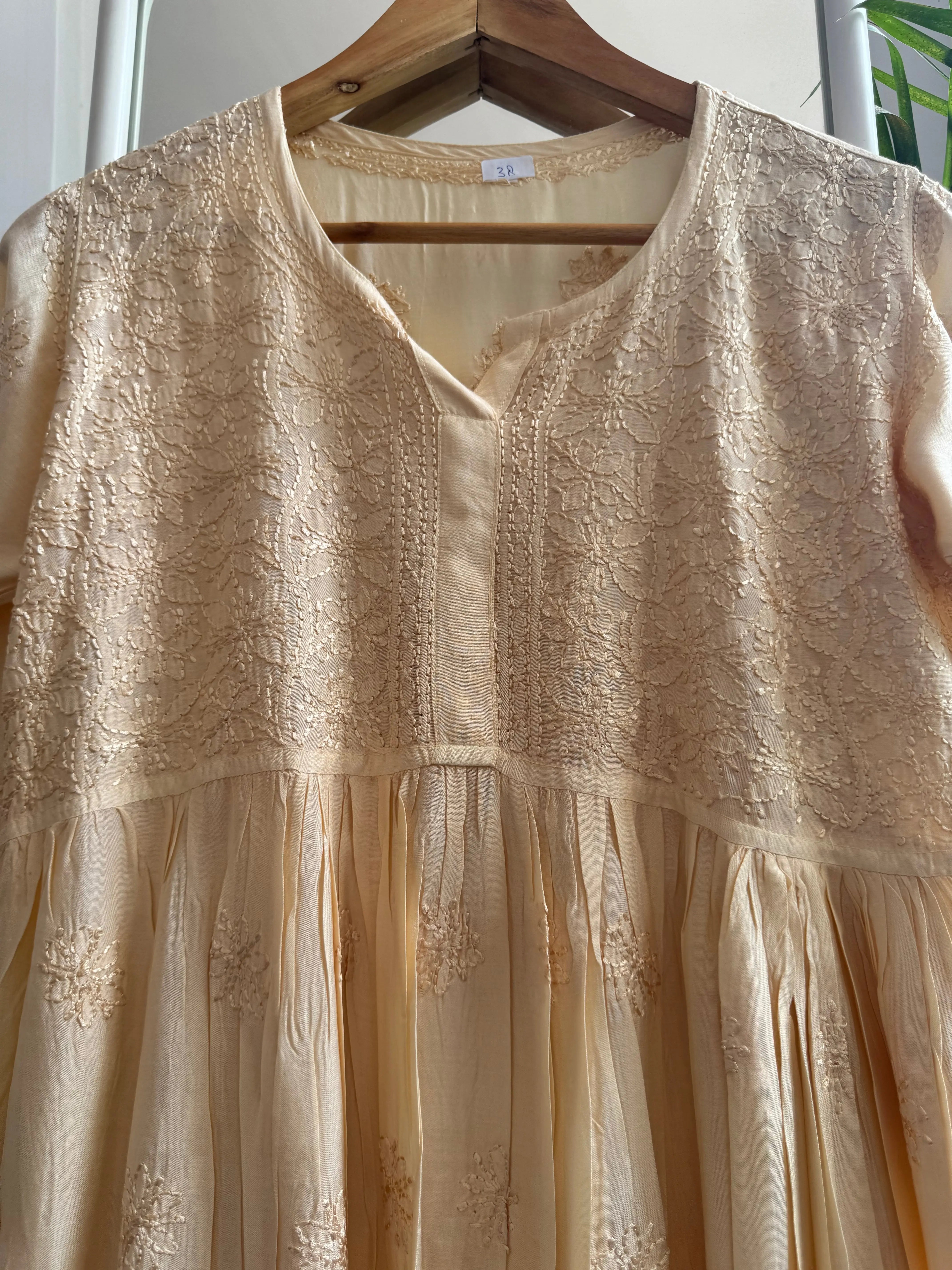 Chikankari Muslin Peplum short Top in Beige ARIAA CHIKANKARI 