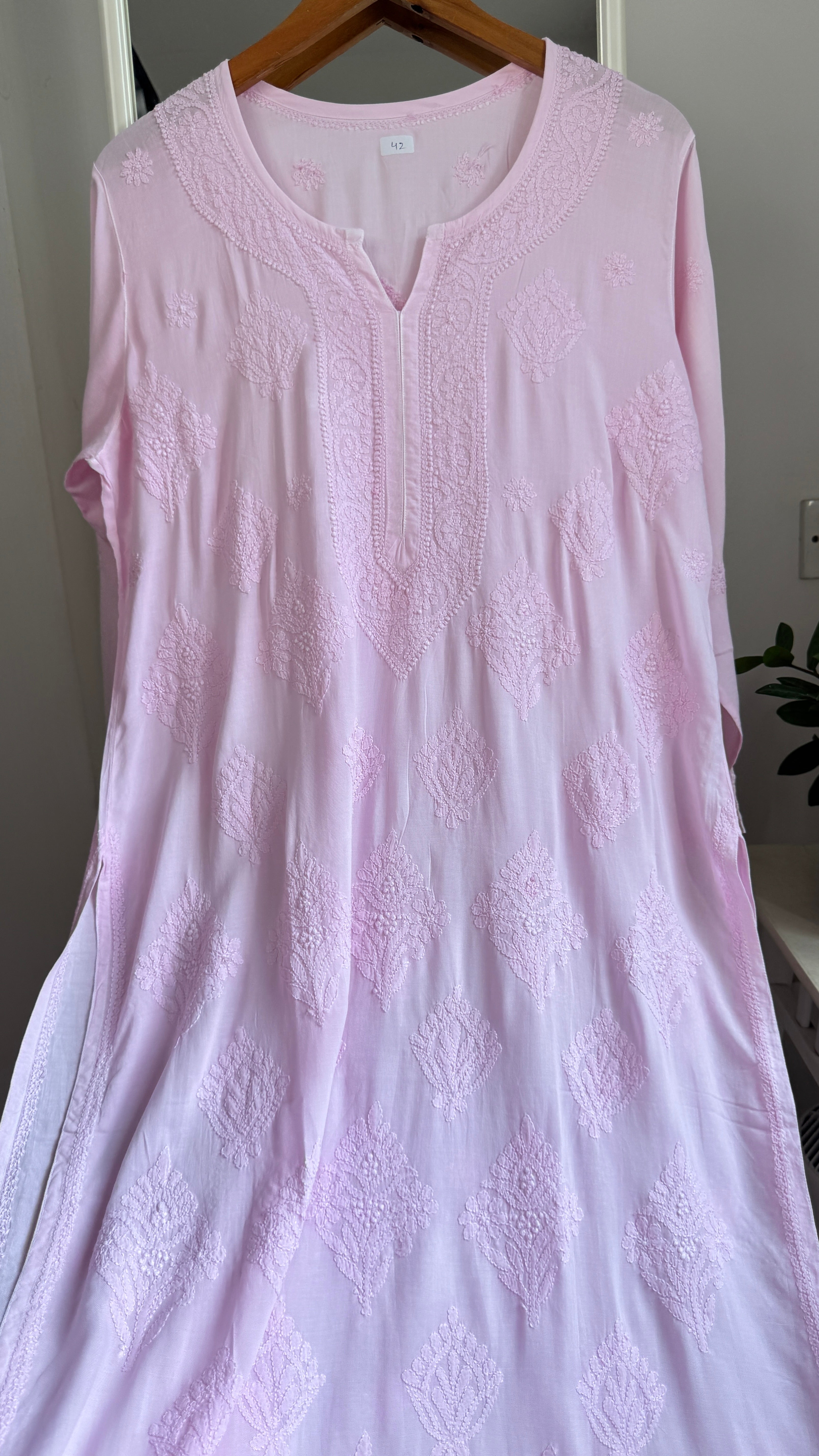 Premium Modal Chikankari Cotton Kurti -Pink - Noor Collection